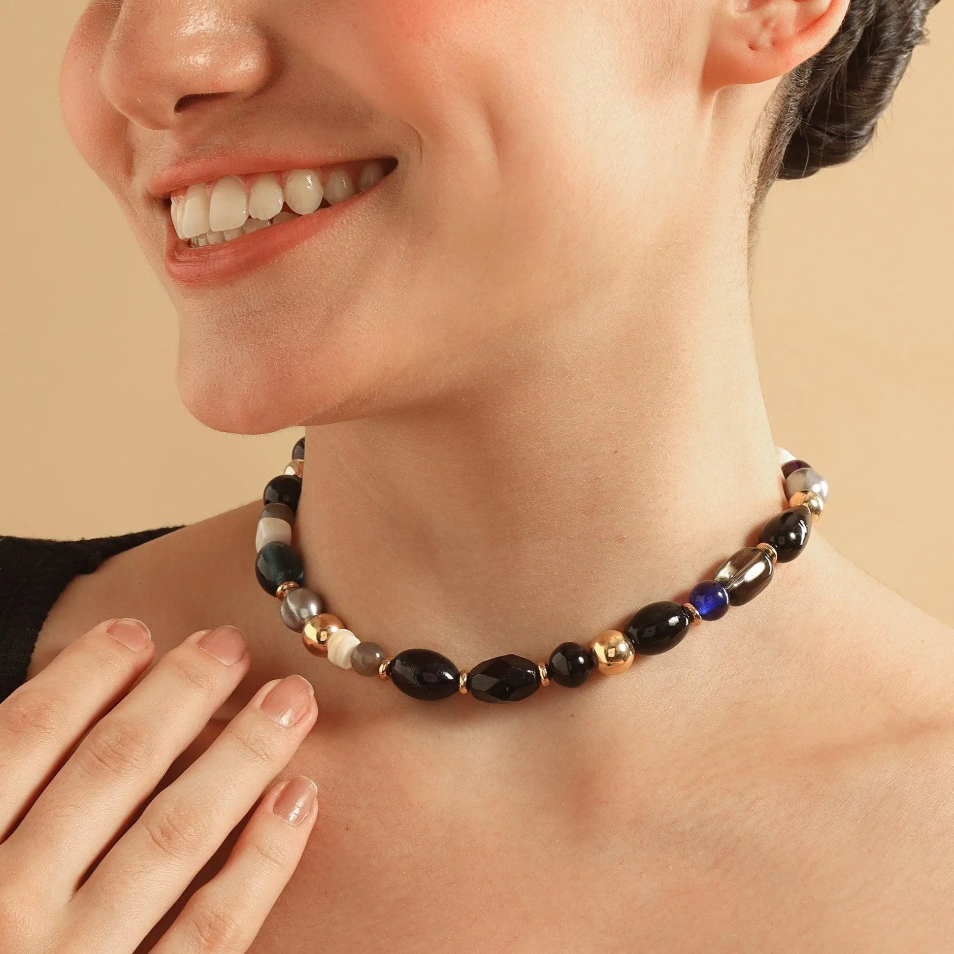 TFC Black and Gold Beads Choker Necklace-Enhance your elegance with our collection of gold-plated necklaces for women. Choose from stunning pendant necklaces, chic choker necklaces, and trendy layered necklaces. Our sleek and dainty designs are both affordable and anti-tarnish, ensuring lasting beauty. Enjoy the cheapest fashion jewellery, lightweight and stylish- only at The Fun Company.