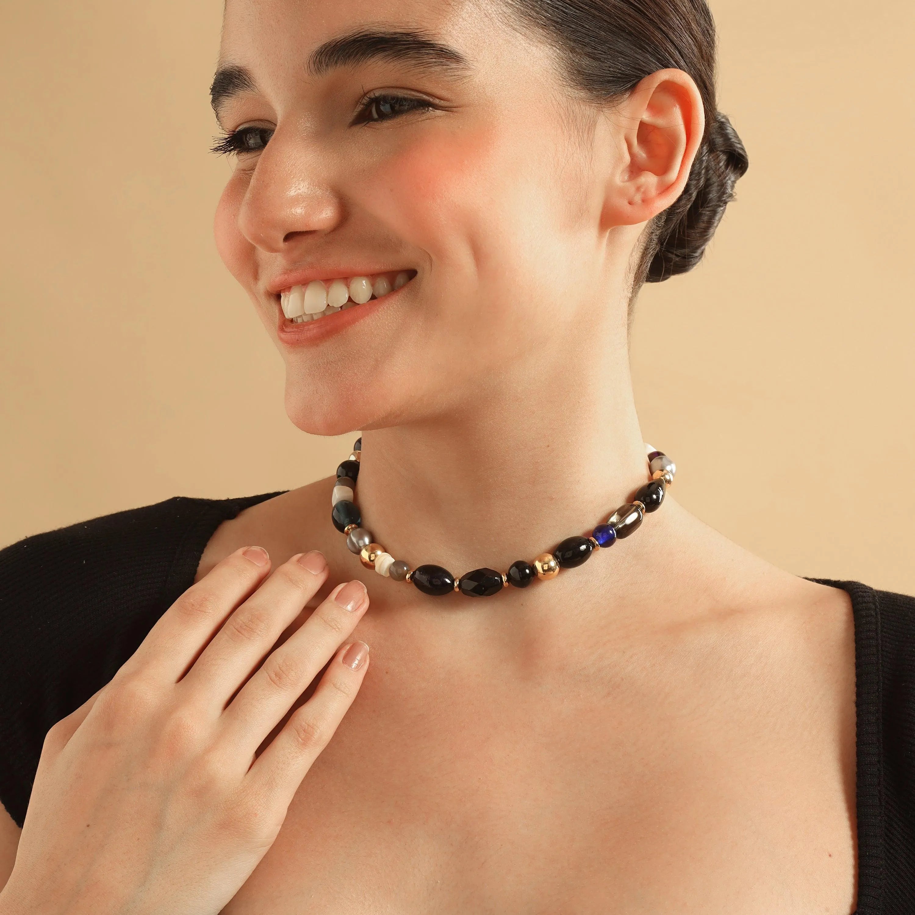 TFC Black and Gold Beads Choker Necklace-Enhance your elegance with our collection of gold-plated necklaces for women. Choose from stunning pendant necklaces, chic choker necklaces, and trendy layered necklaces. Our sleek and dainty designs are both affordable and anti-tarnish, ensuring lasting beauty. Enjoy the cheapest fashion jewellery, lightweight and stylish- only at The Fun Company.