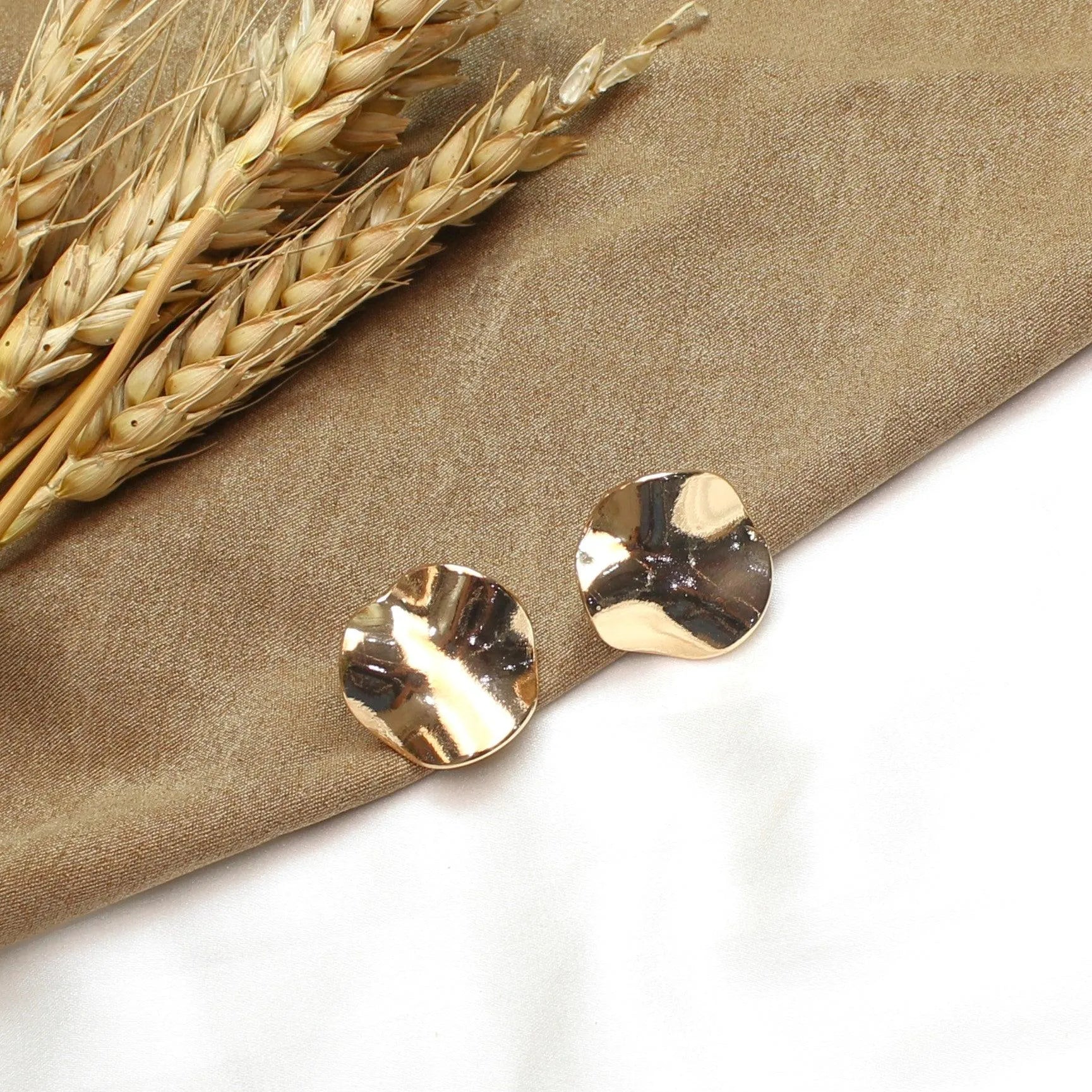 TFC Beaten Button Gold Plated Stud Earrings