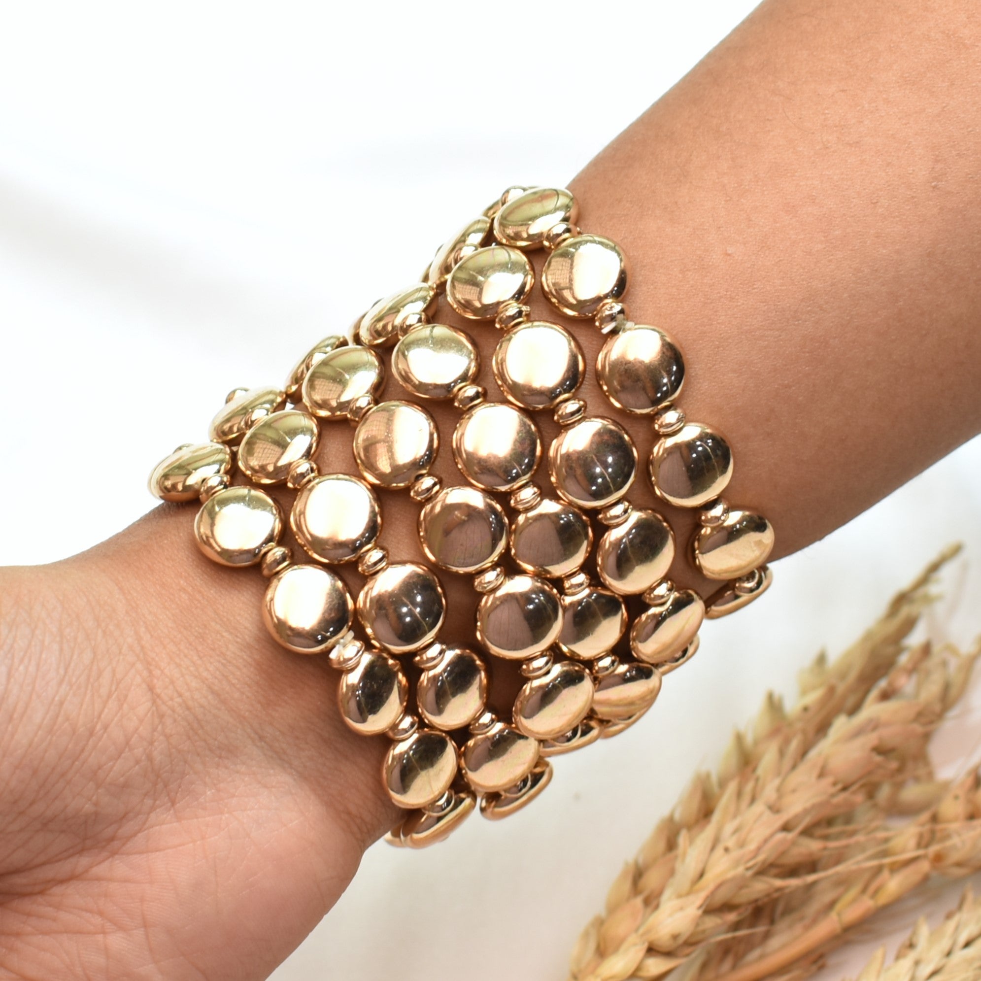 TFC Beaten Circles Gold Plated Stacked Bracelet (set of 6)