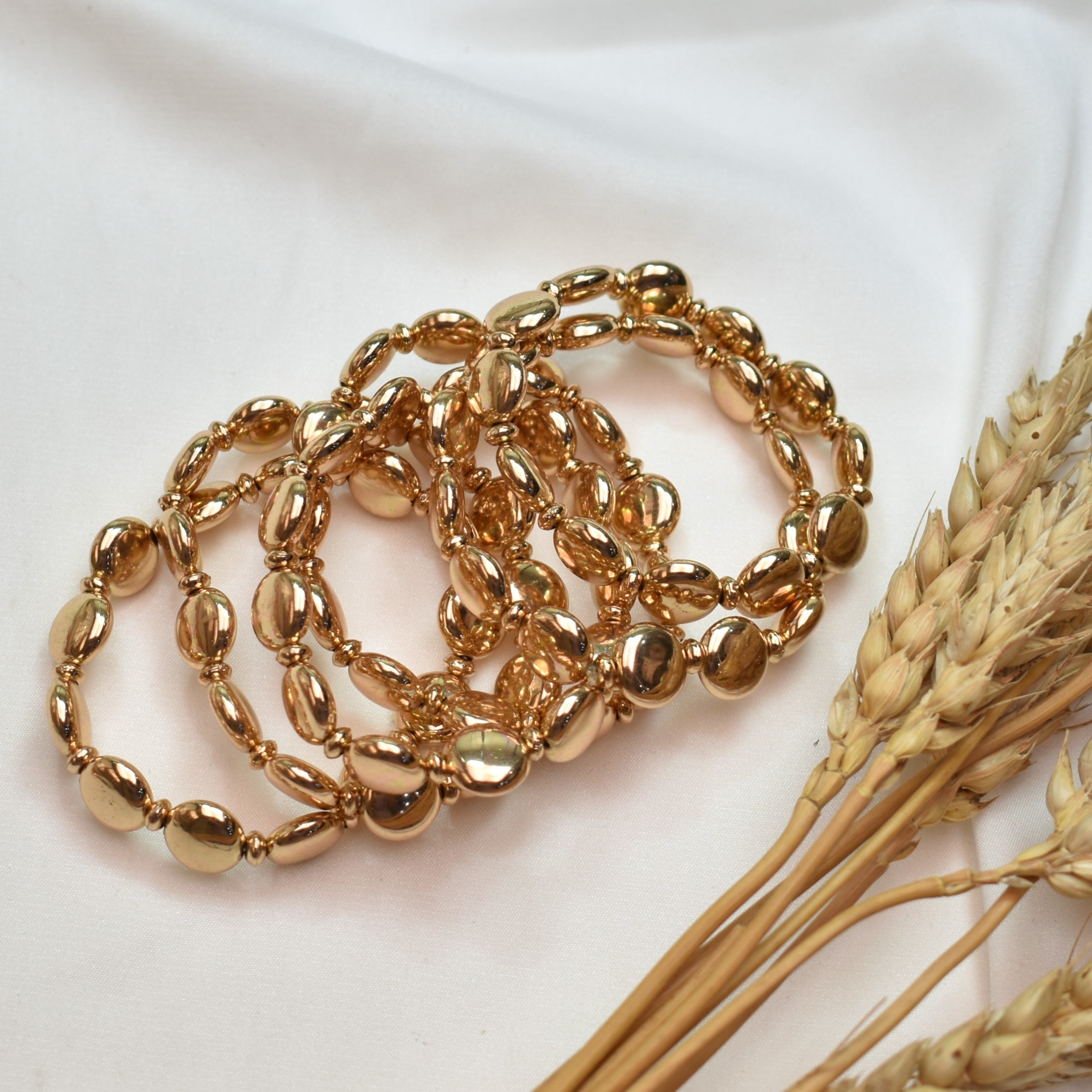 TFC Beaten Circles Gold Plated Stacked Bracelet (set of 6)