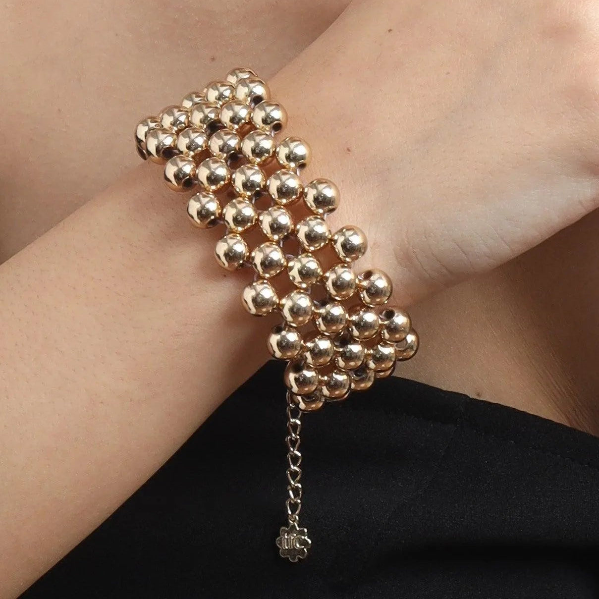 TFC Bold Bead Mesh Gold Plated Bracelet