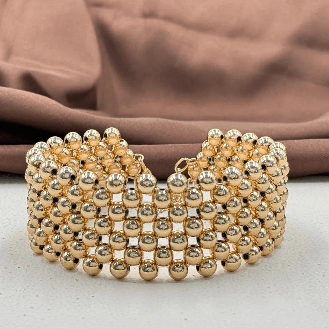 Bead Choker Necklace Gold Plated