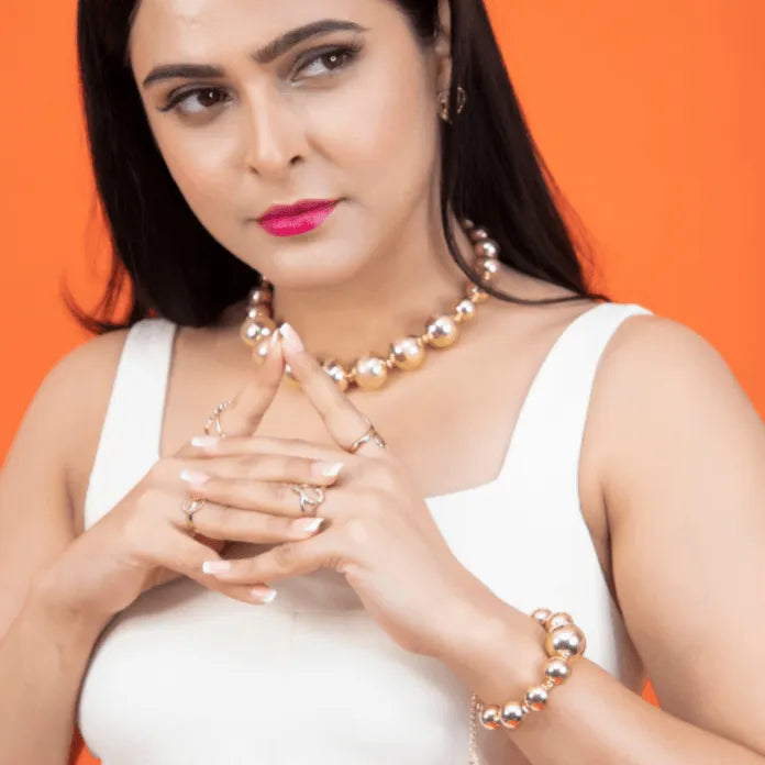 TFC Bold Beads Gold Plated Single Bracelet-Discover our stunning collection of stylish bracelets for women, featuring exquisite pearl bracelets, handcrafted beaded bracelets, and elegant gold-plated designs. Enjoy cheapest anti-tarnish fashion jewellery and long-lasting brilliance only at The Fun Company.