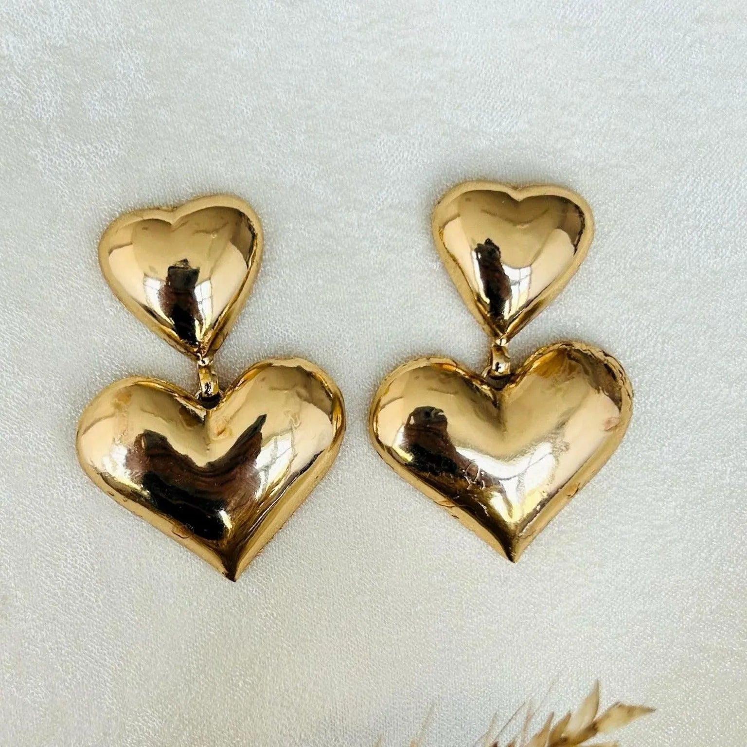 TFC Bold Double Heart Gold Plated Dangler Earrings