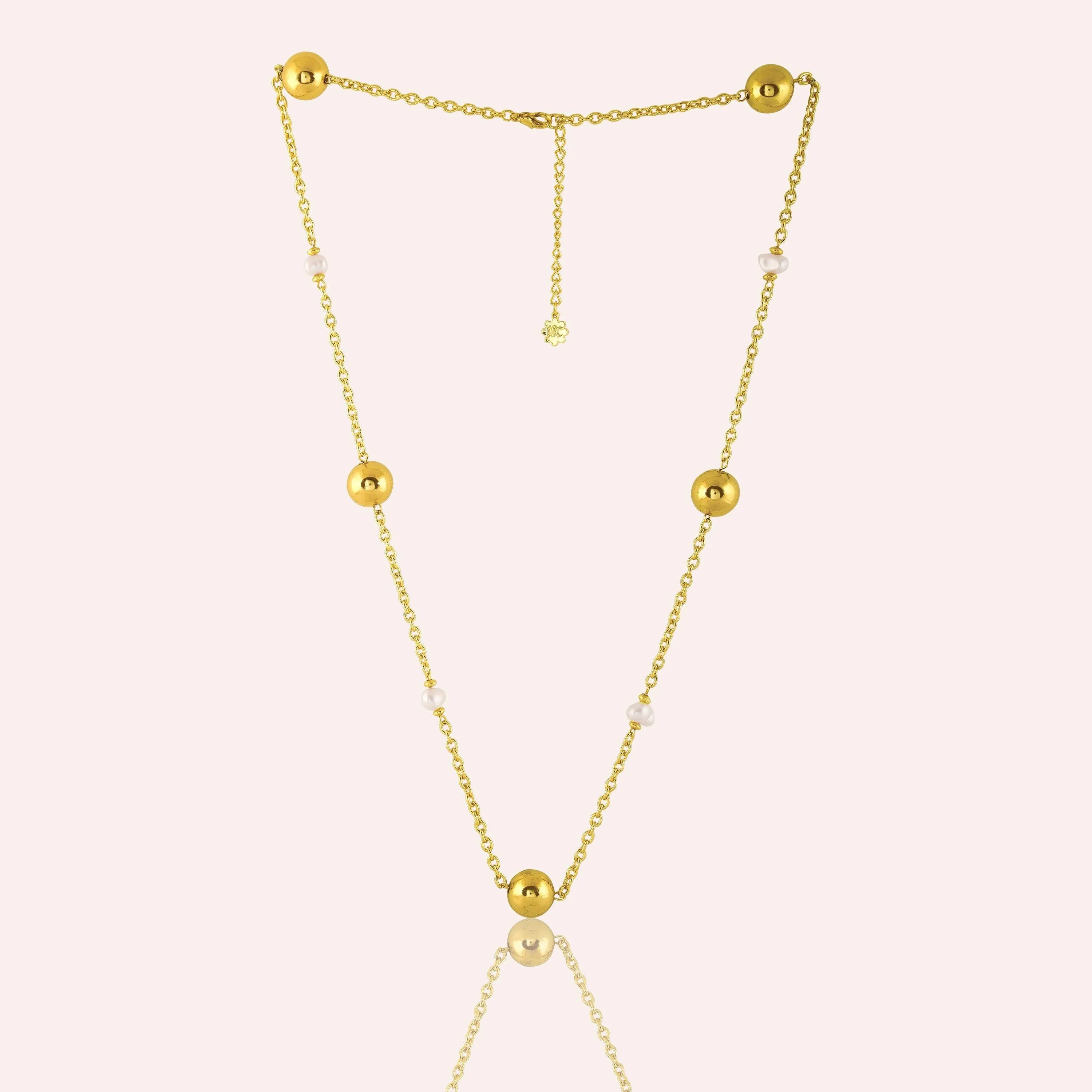 TFC Bold and Gold Pearl Beads Long Gold Plated Necklace