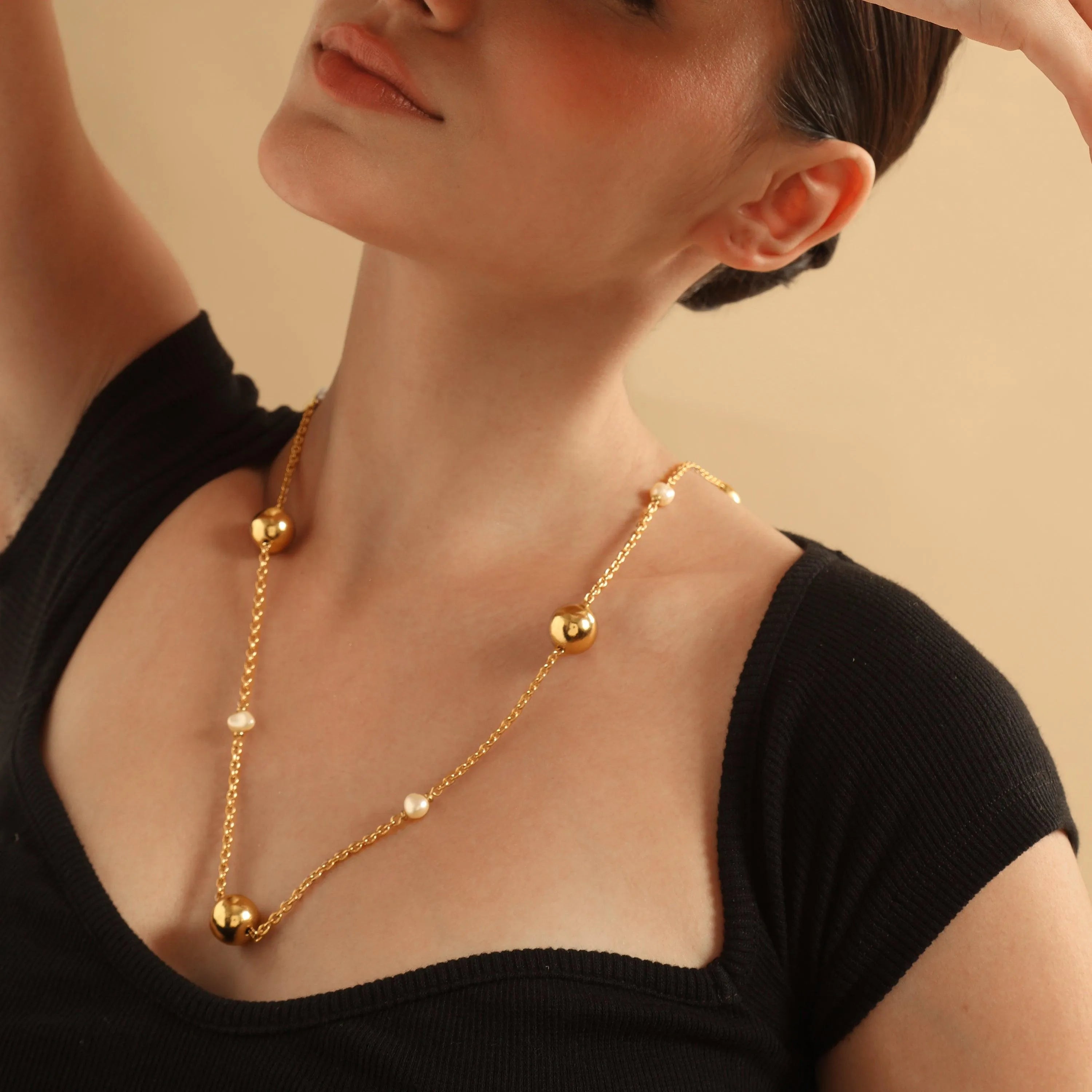 TFC Pretty Pearl Long Gold Plated Necklace-Enhance your elegance with our collection of gold-plated necklaces for women. Choose from stunning pendant necklaces, chic choker necklaces, and trendy layered necklaces. Our sleek and dainty designs are both affordable and anti-tarnish, ensuring lasting beauty. Enjoy the cheapest fashion jewellery, lightweight and stylish- only at The Fun Company.