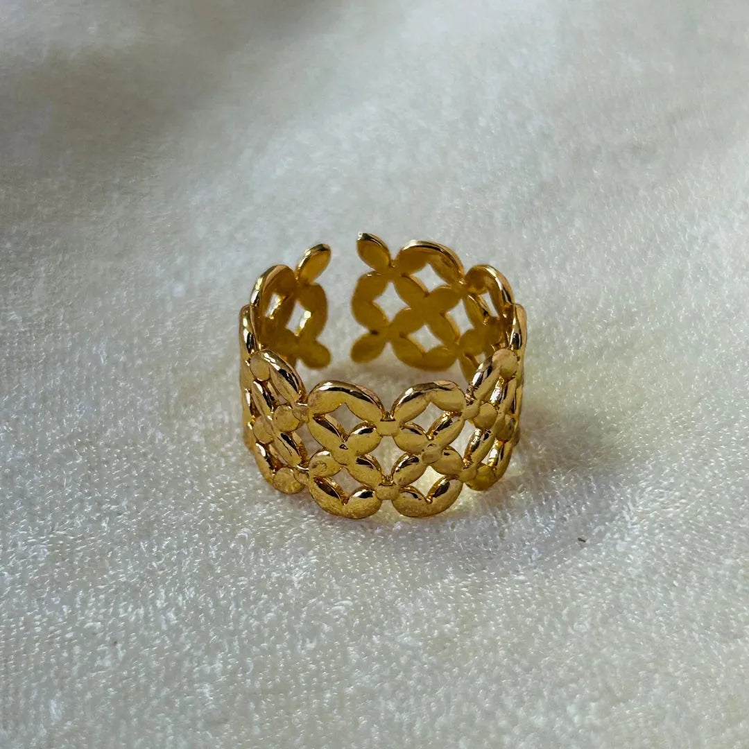 TFC Checkered 24k Gold Plated Adjustable Ring