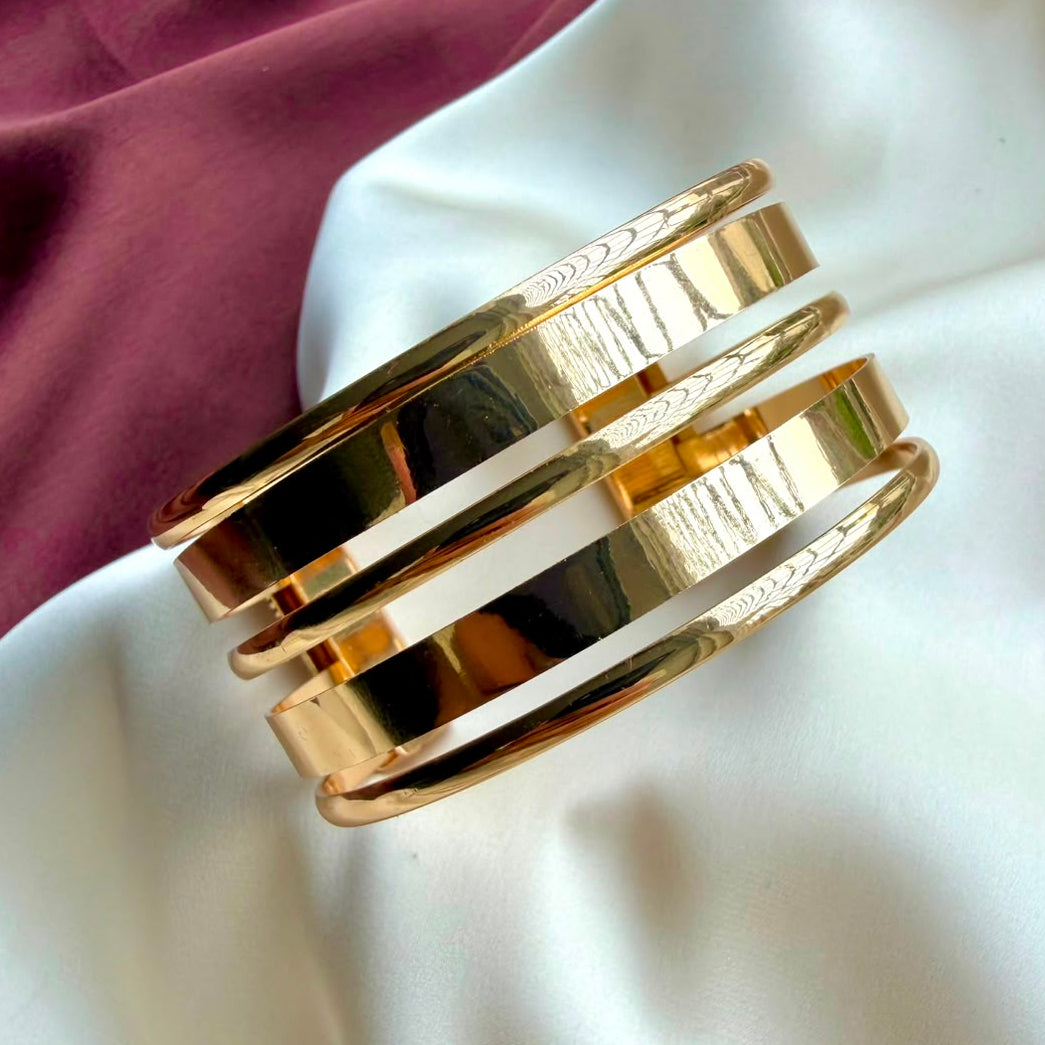TFC Adjustable Five Bold Gold Plated Bracelet Cuff