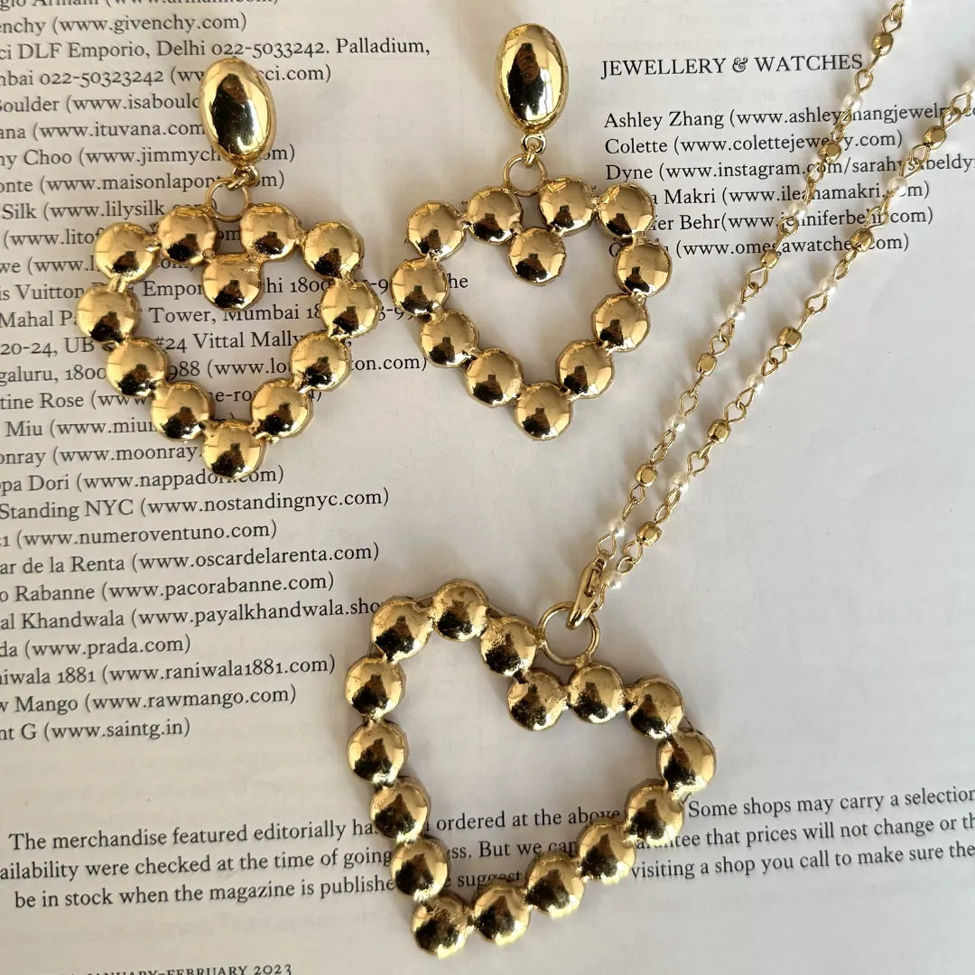 TFC Darling Heart Gold Plated Dangler Necklace and Earring Combo Set