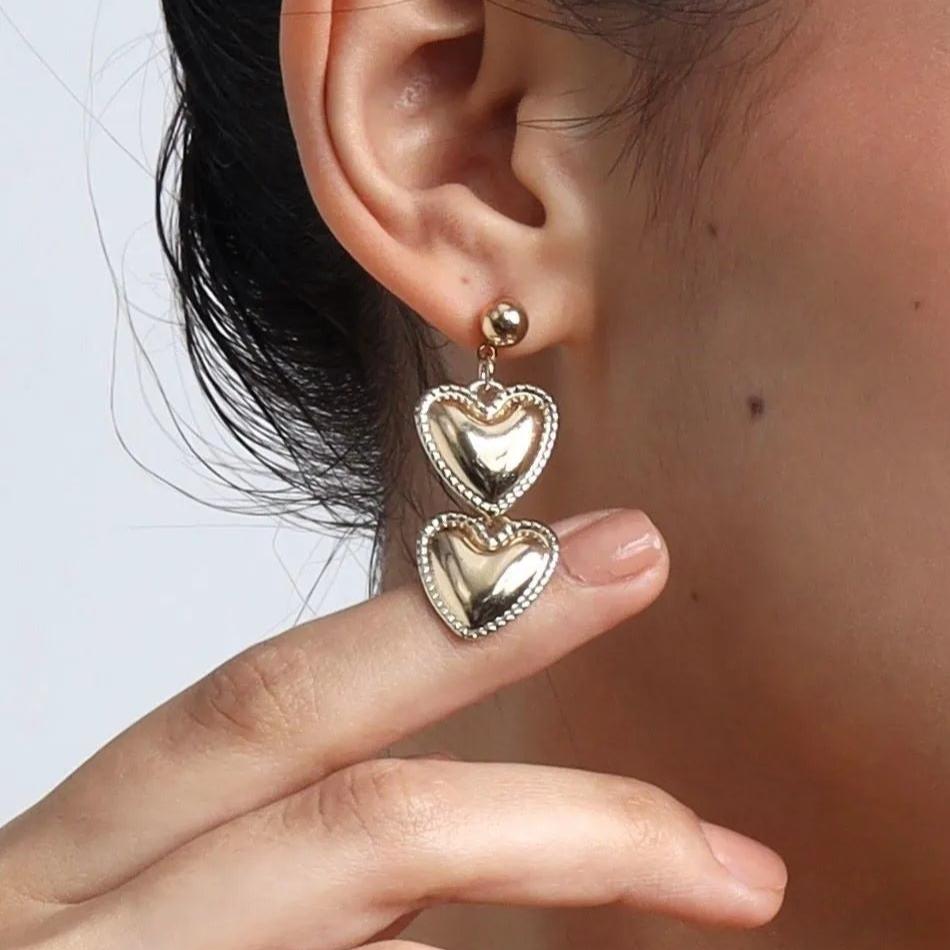 TFC Double Hearts Gold Plated Dangler Earrings