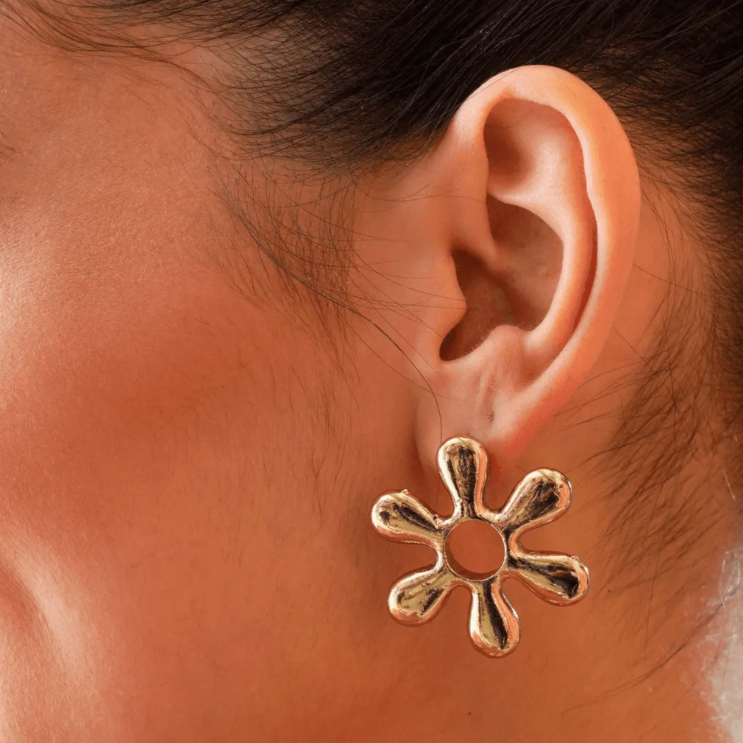TFC Bloomy Flower Petal Gold Plated Stud Earrings