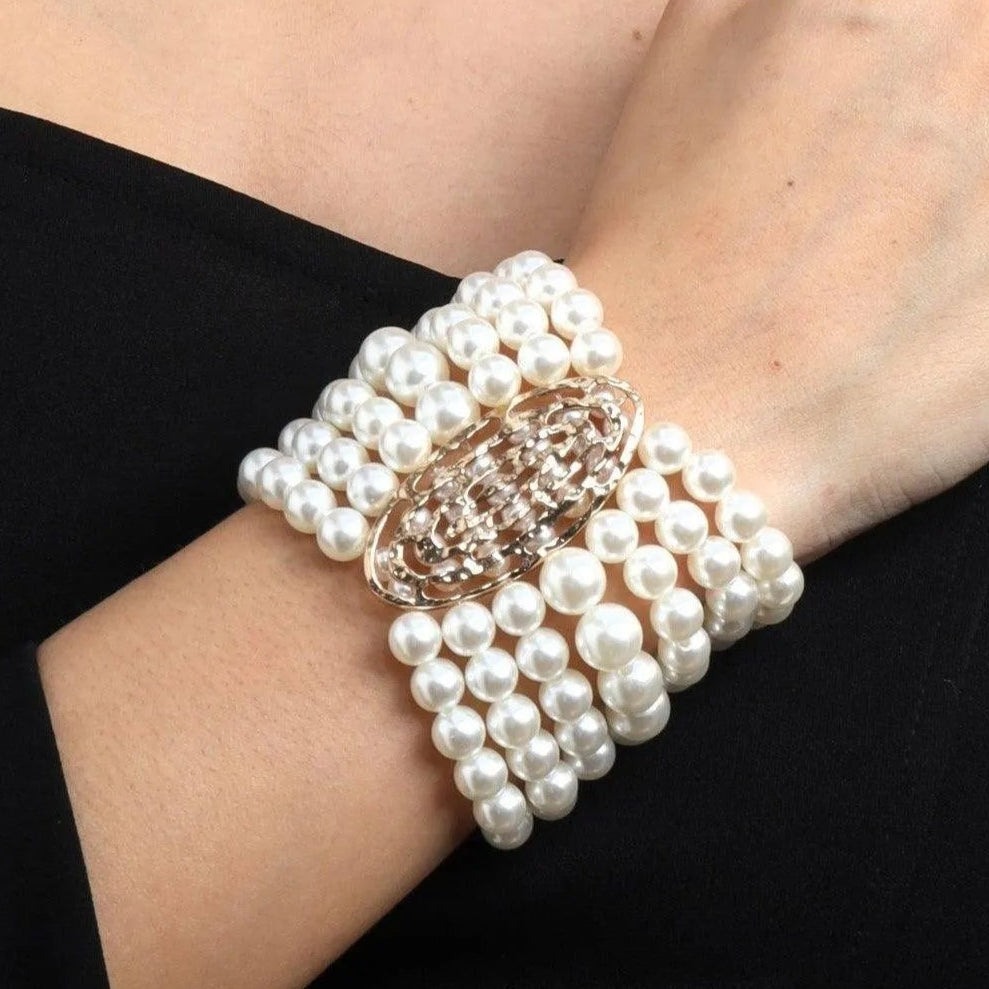 TFC Multi-pearl Gold Plated Stacked Bracelet