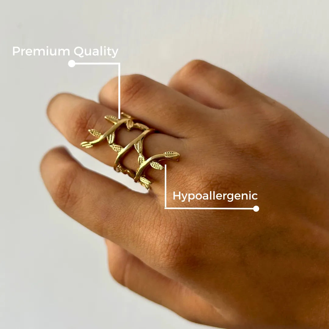 TFC 24K Leafy Statement Gold Plated Adjustable Ring