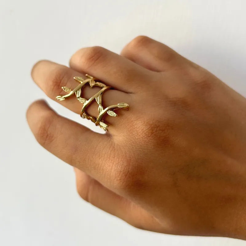 TFC 24K Leafy Statement Gold Plated Adjustable Ring