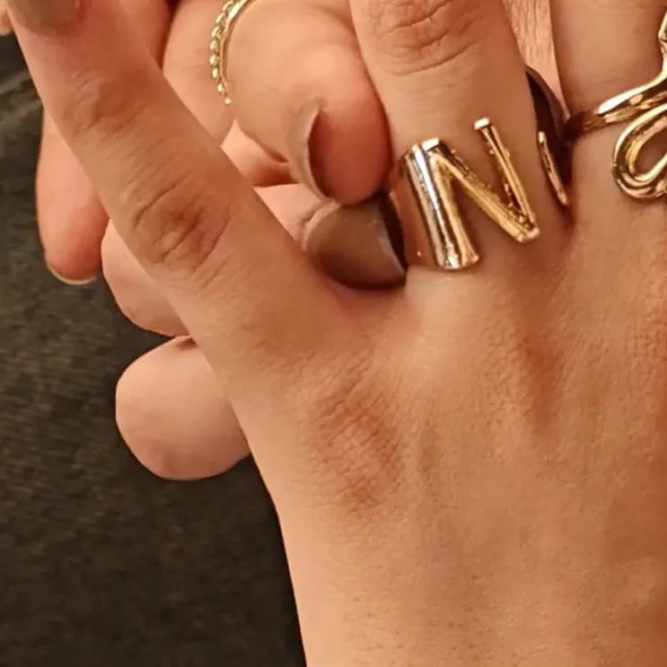 TFC Letter- N Gold Plated Adjustable Ring
