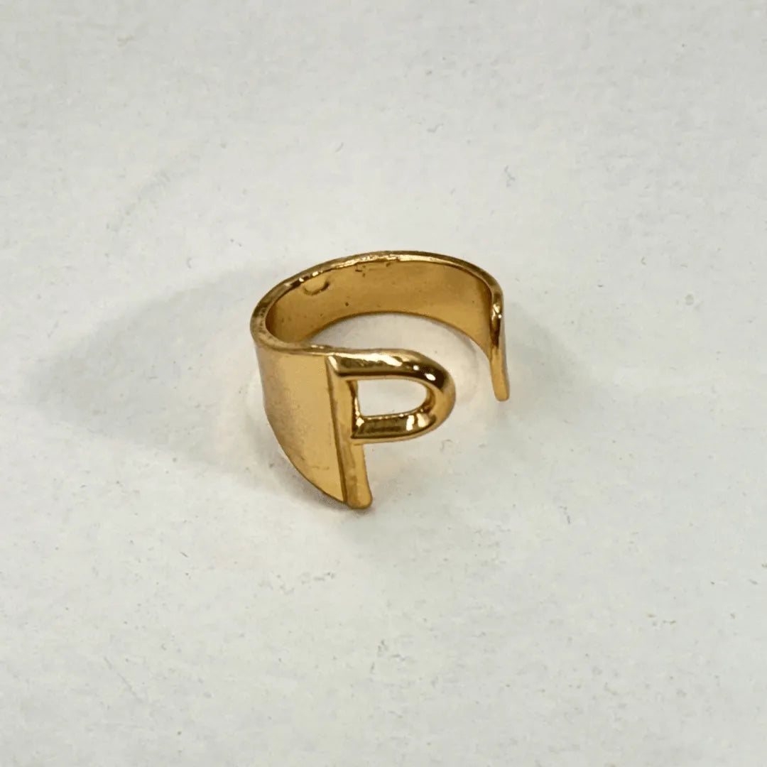 TFC Letter- P Gold Plated Adjustable Ring