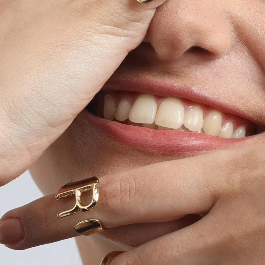 TFC Letter- R Gold Plated Adjustable Ring