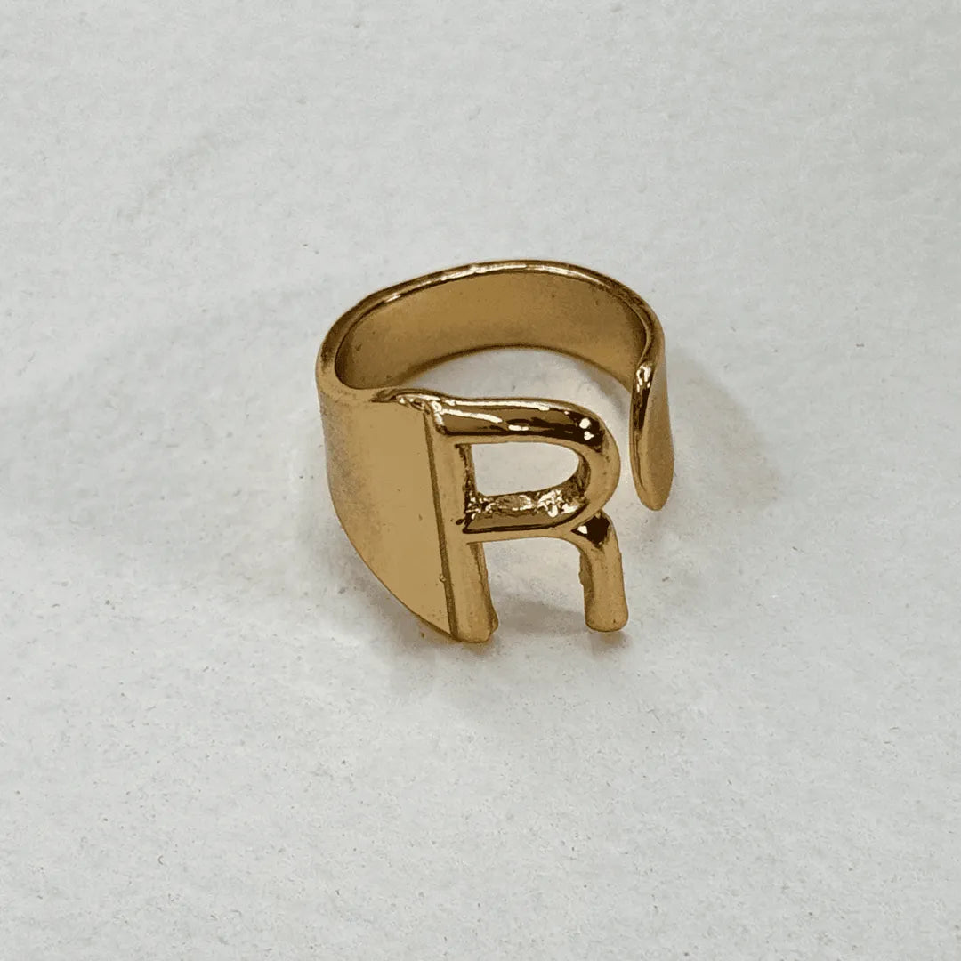 TFC Letter- R Gold Plated Adjustable Ring