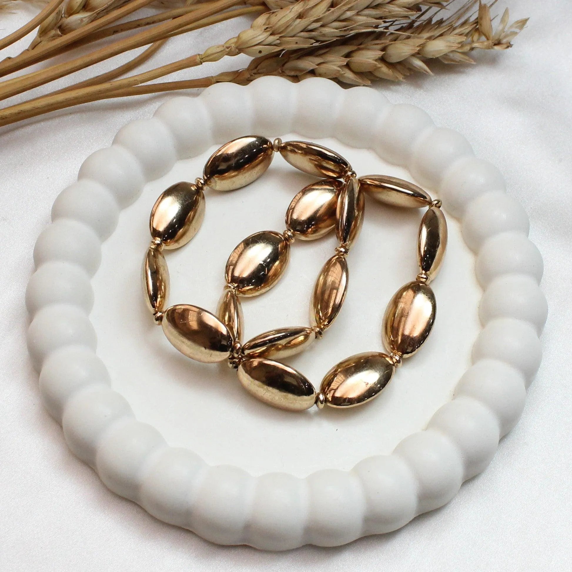 TFC Long Bold Bead Gold Plated Stacked Bracelet (set of 2)
