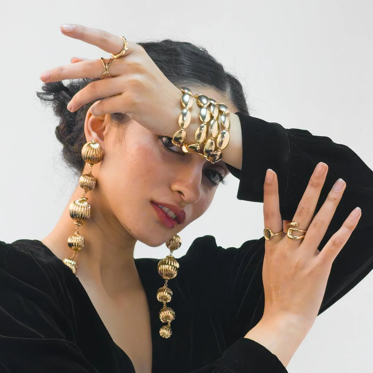 TFC Long Bold Beads Gold Plated Stacked Bracelet (Set of 4)