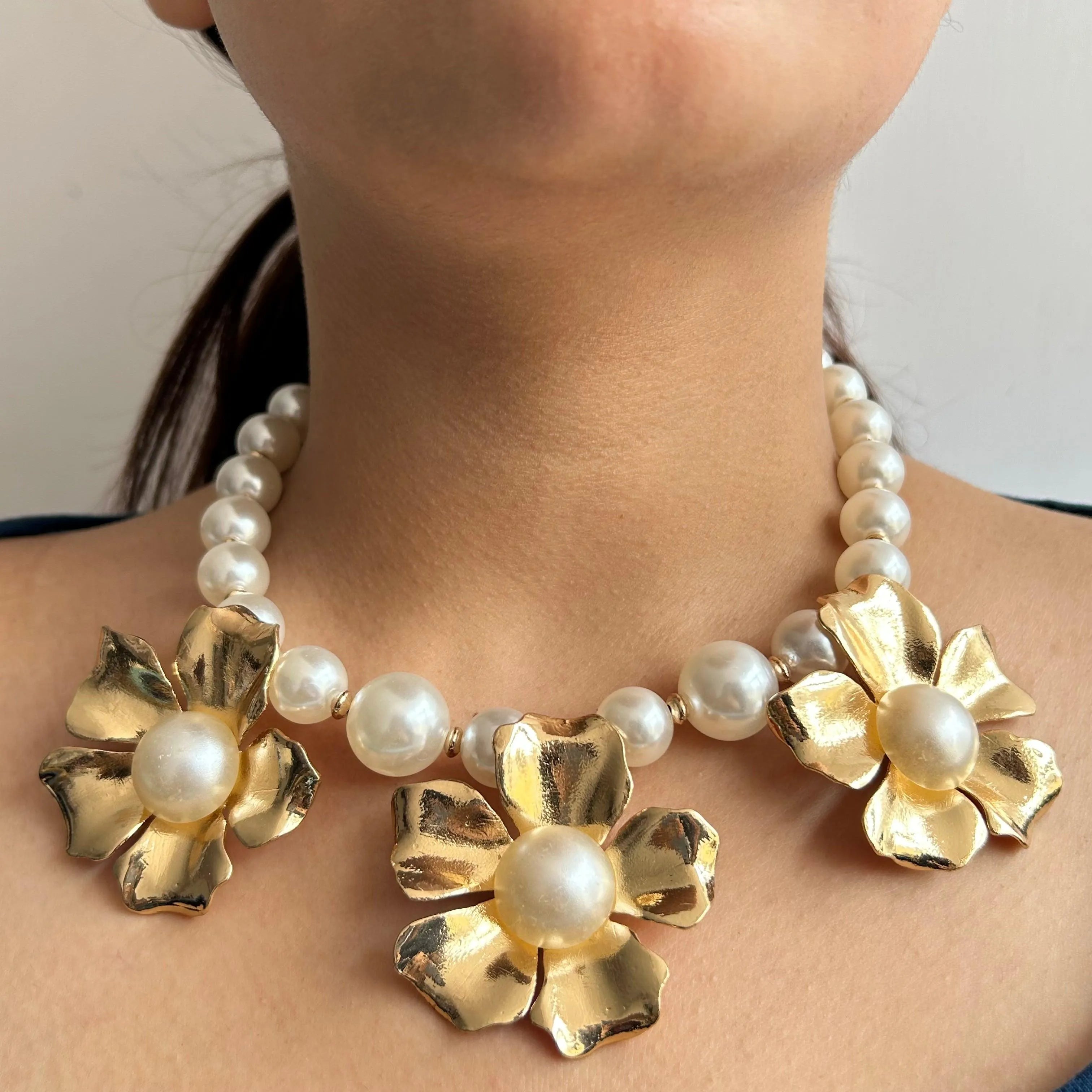 TFC Magna Flora Gold Plated Pearl Necklace
