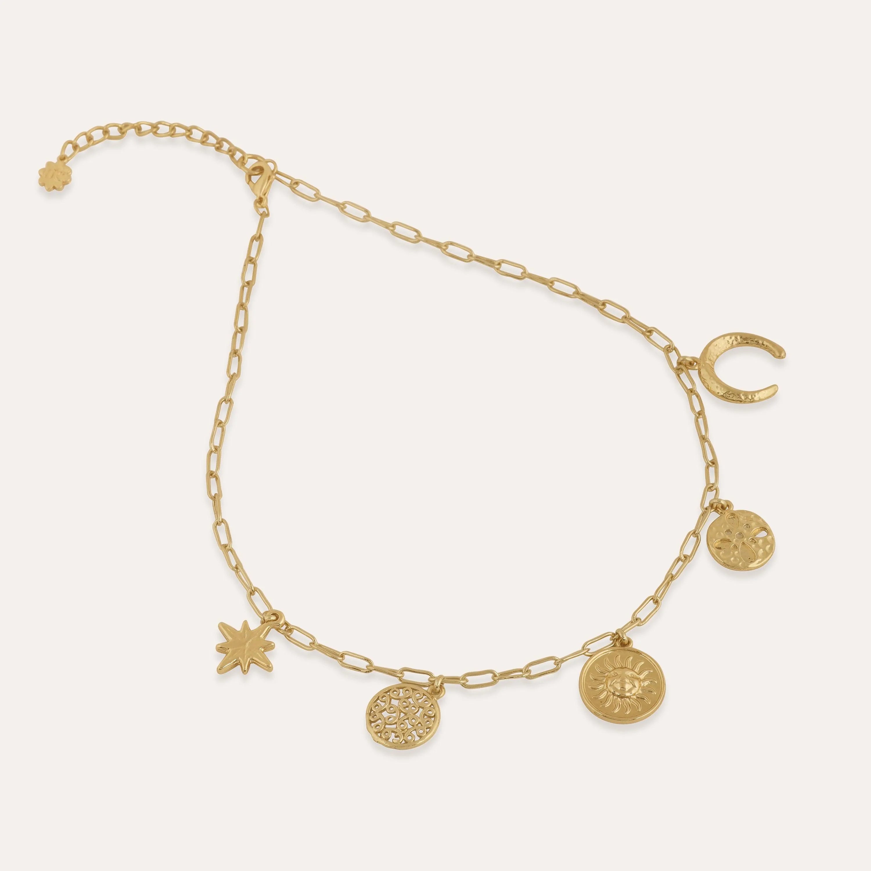 TFC Multi Charms Gold Plated Necklace-Enhance your elegance with our collection of gold-plated necklaces for women. Choose from stunning pendant necklaces, chic choker necklaces, and trendy layered necklaces. Our sleek and dainty designs are both affordable and anti-tarnish, ensuring lasting beauty. Enjoy the cheapest fashion jewellery, lightweight and stylish- only at The Fun Company.