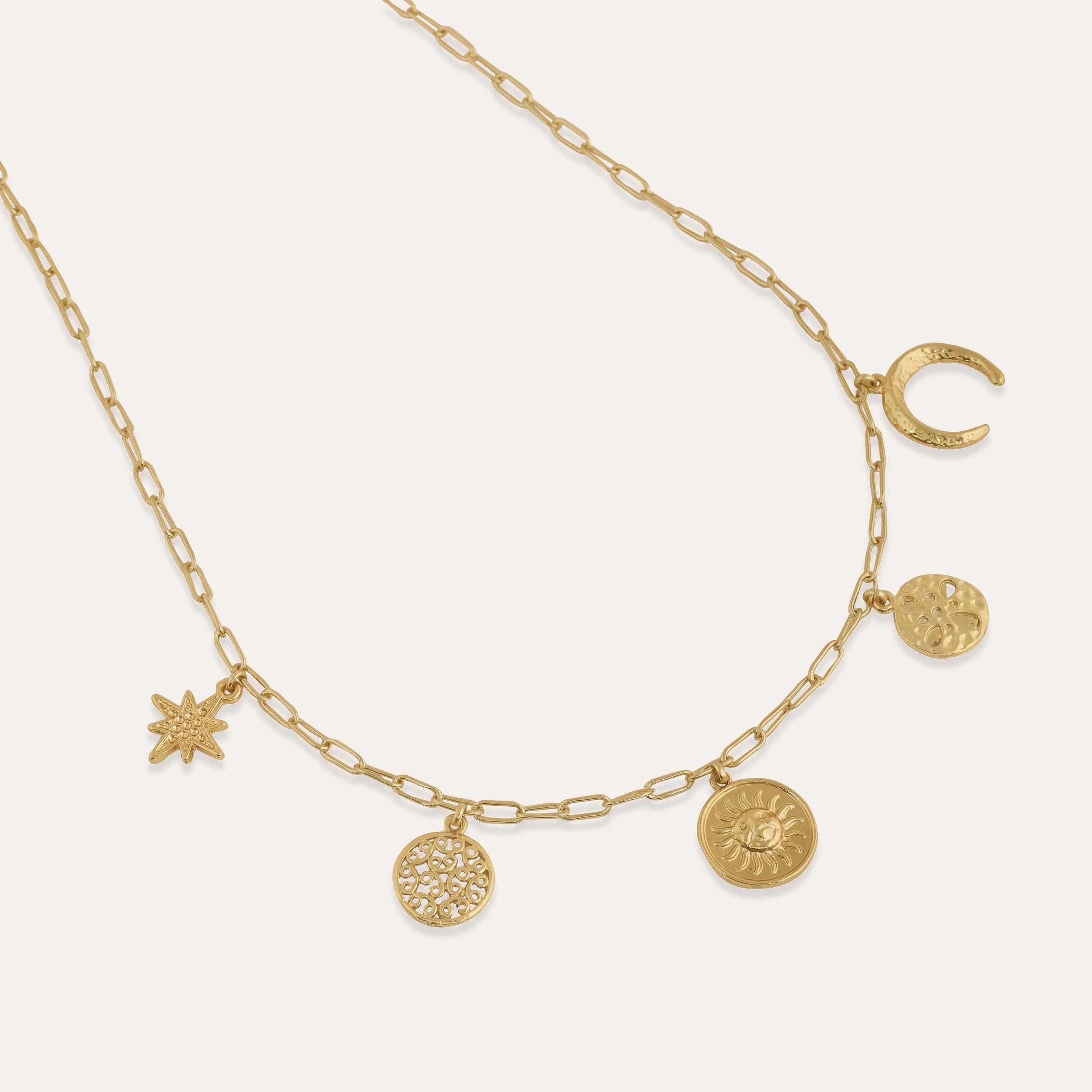 TFC Multi Charms Gold Plated Necklace-Enhance your elegance with our collection of gold-plated necklaces for women. Choose from stunning pendant necklaces, chic choker necklaces, and trendy layered necklaces. Our sleek and dainty designs are both affordable and anti-tarnish, ensuring lasting beauty. Enjoy the cheapest fashion jewellery, lightweight and stylish- only at The Fun Company.