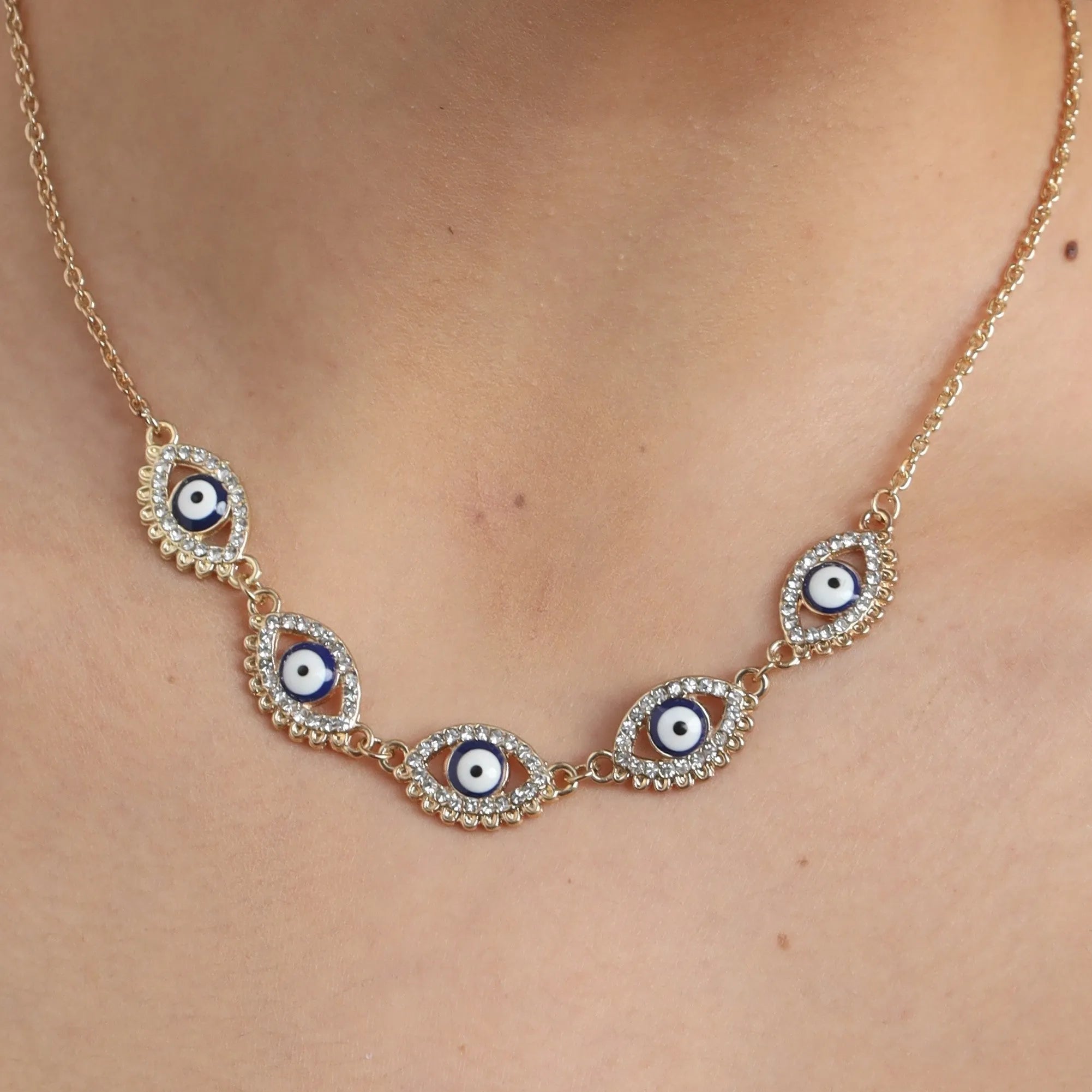 TFC Multi Evil Eye Studded Gold-Plated Necklace