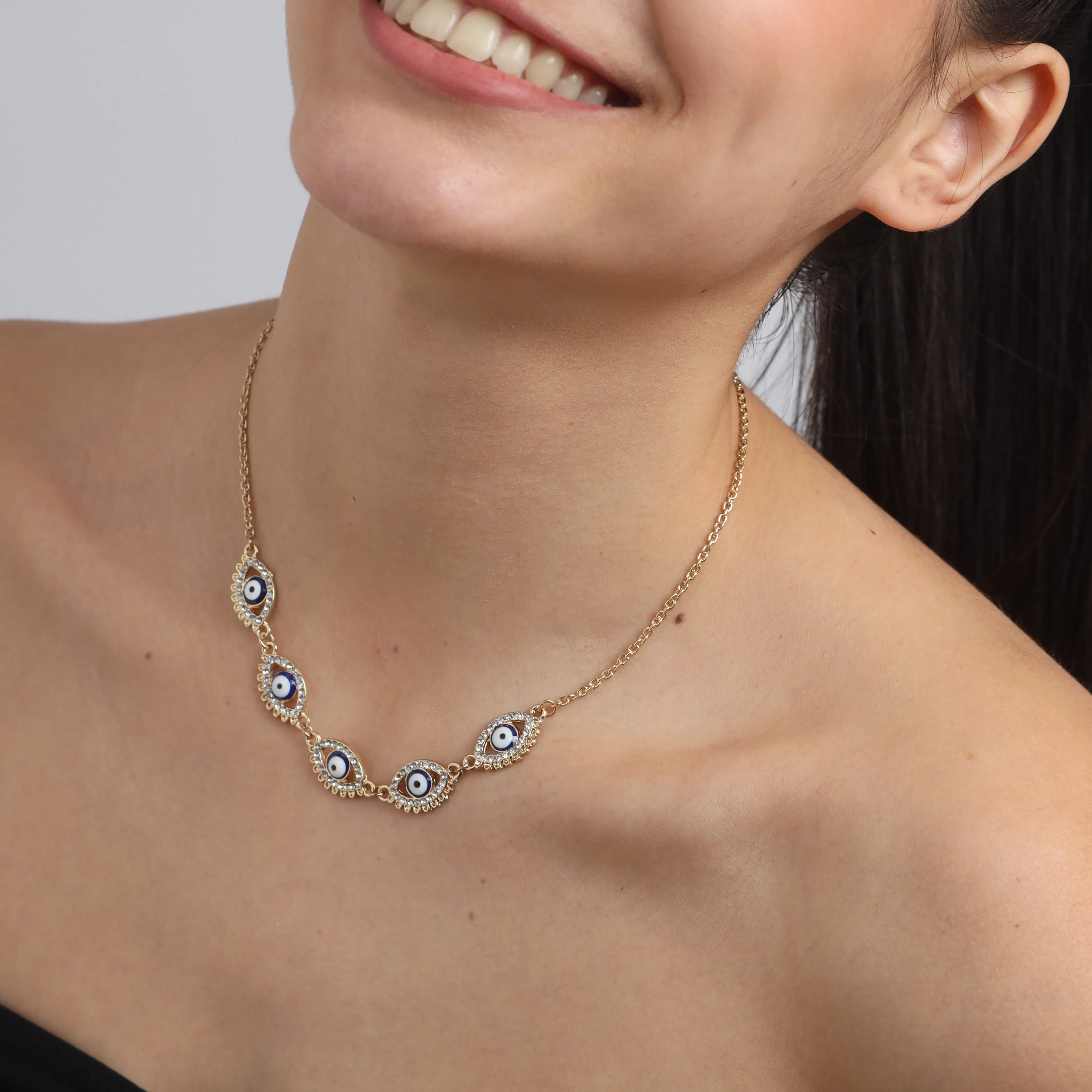 TFC Multi Evil Eye Studded Gold-Plated Necklace
