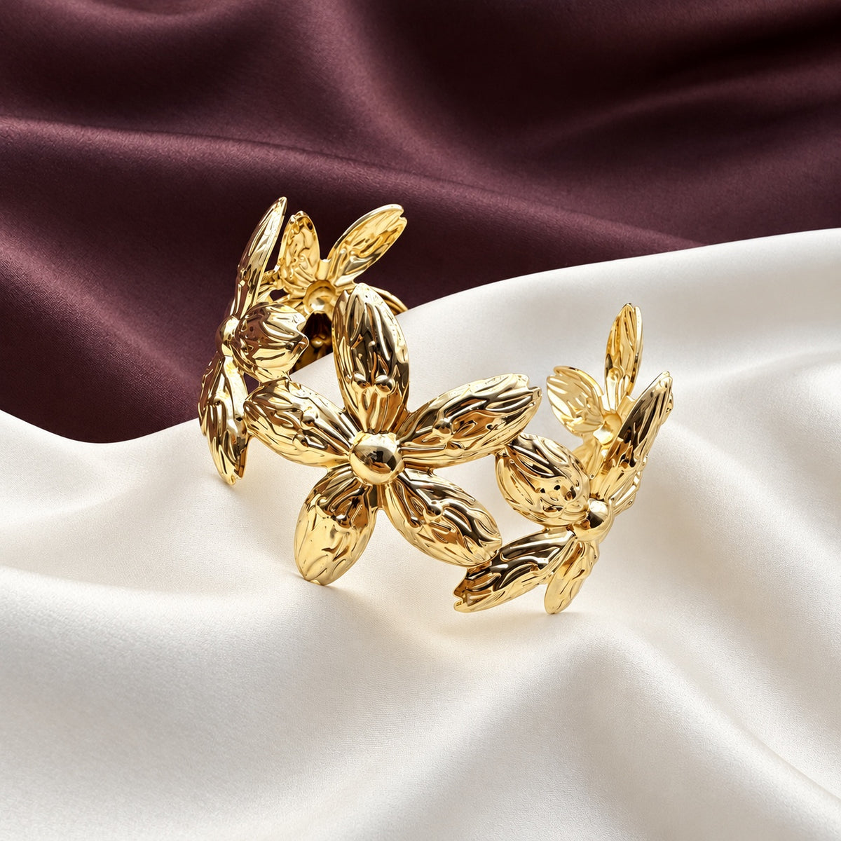 TFC Adjustable Floral Gold Plated Cuff Bracelet