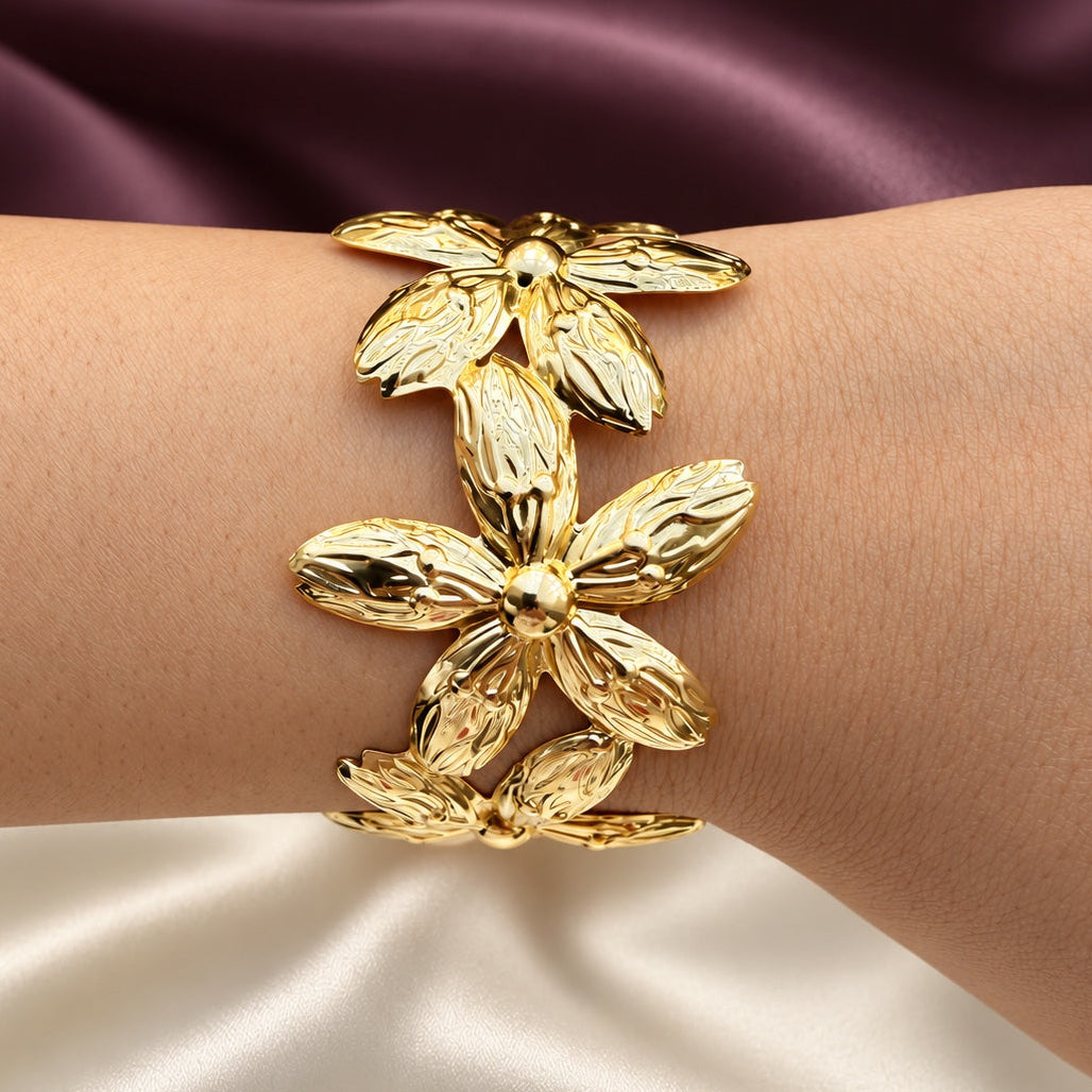 TFC Adjustable Floral Gold Plated Cuff Bracelet