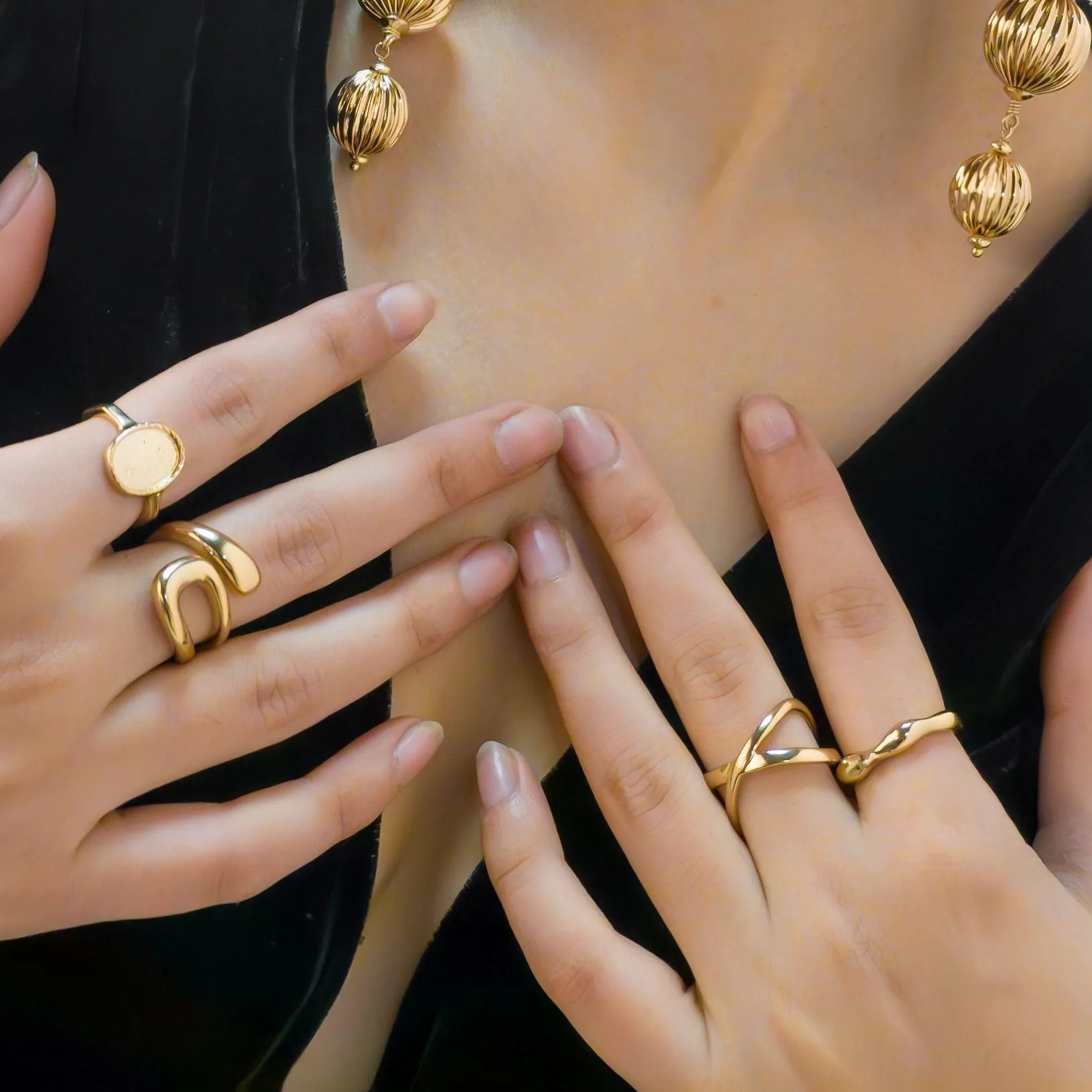 TFC Overlap Statement Gold Plated Adjustable Ring