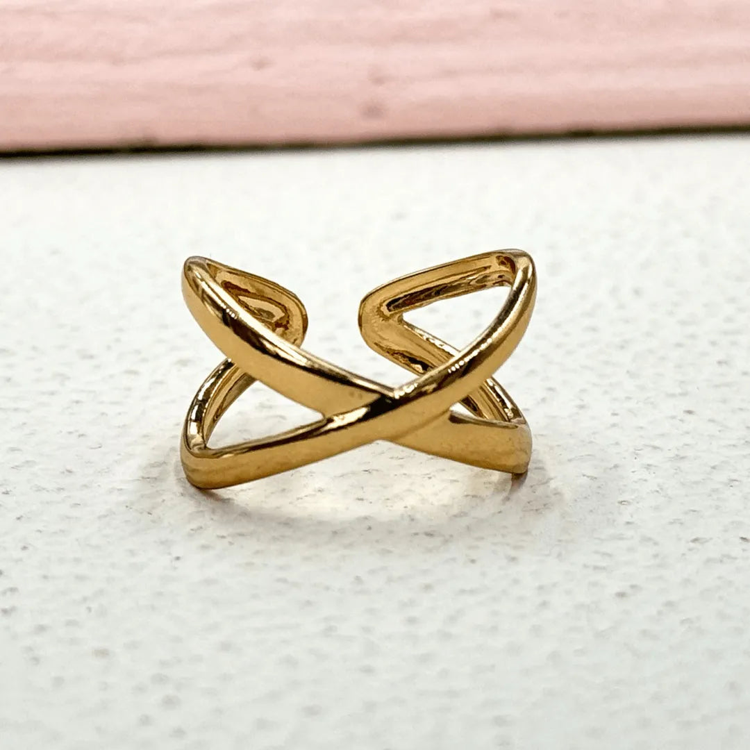 TFC Overlap Statement Gold Plated Adjustable Ring