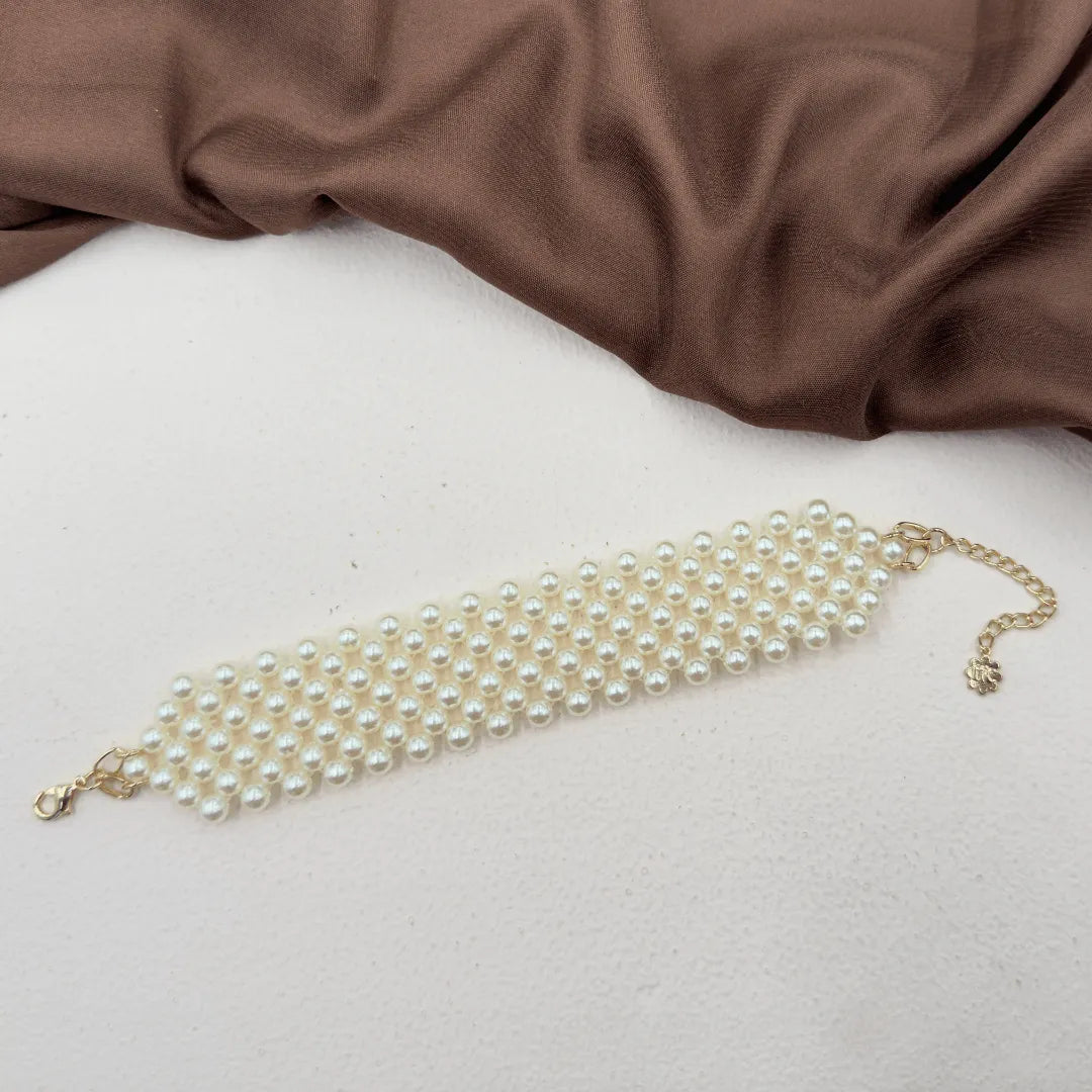 Gold Plated Mesh pearl Bracelet