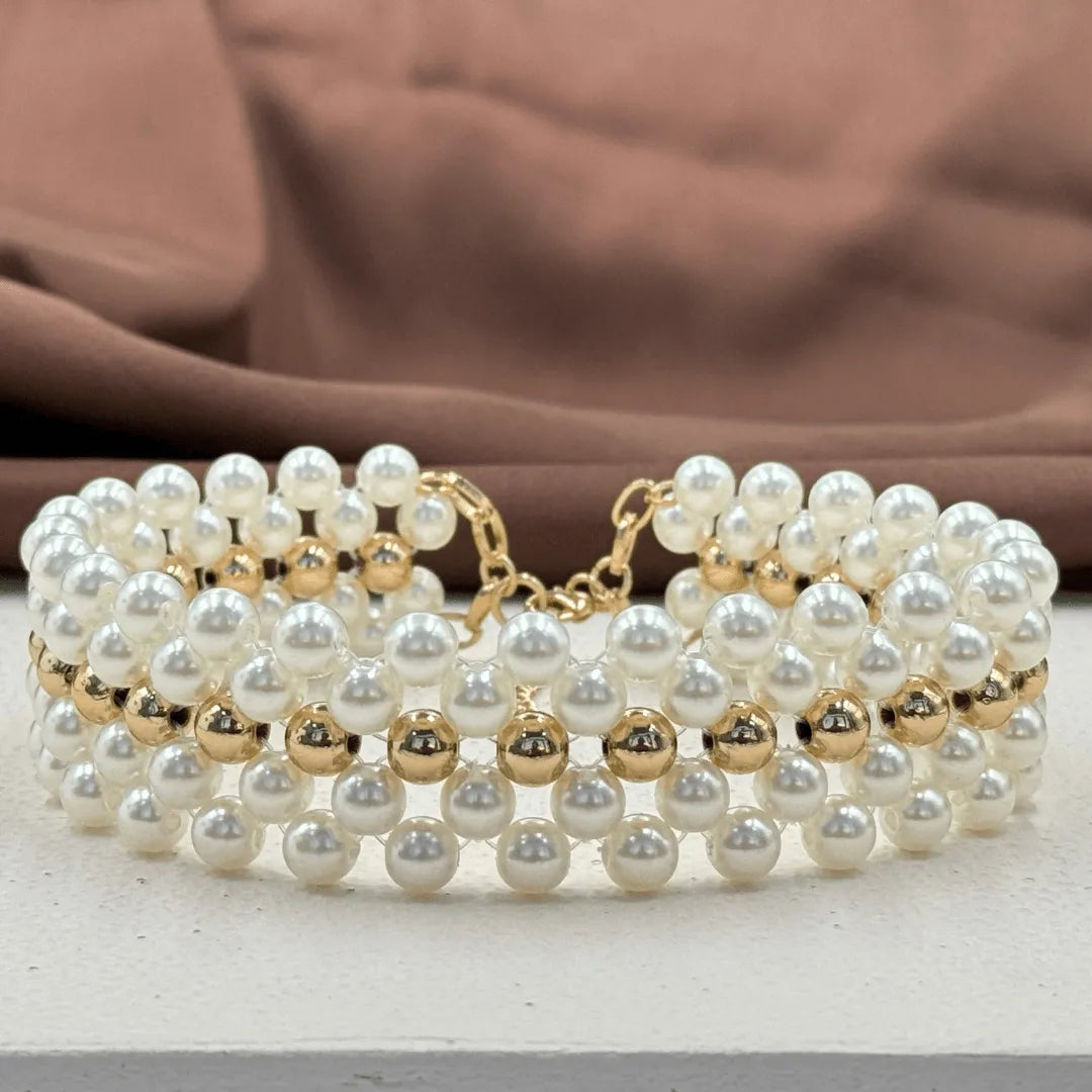 Bead Gold Plated Mesh Choker Necklace