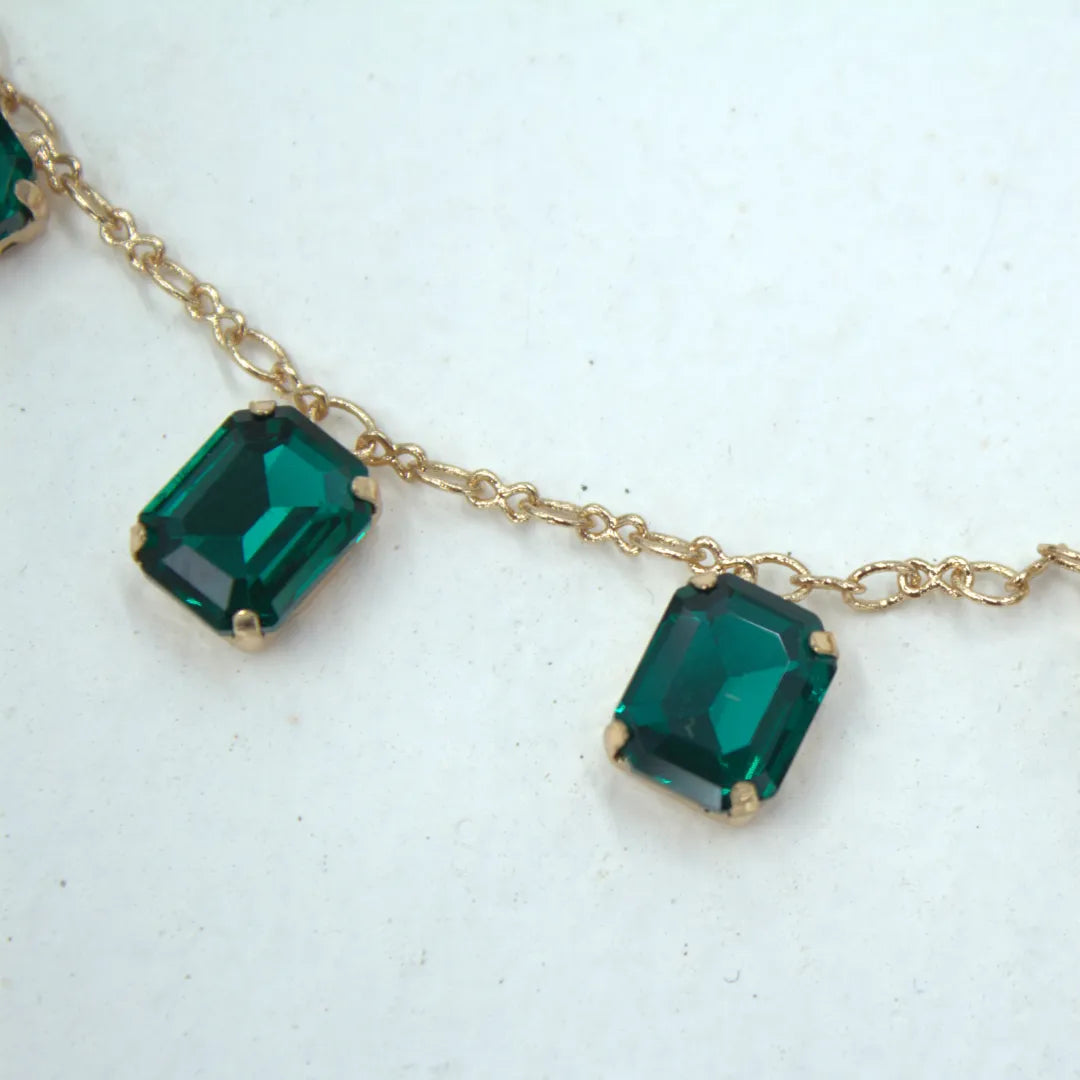 TFC Emerald Square Stone 24K Gold Plated Dainty Necklace