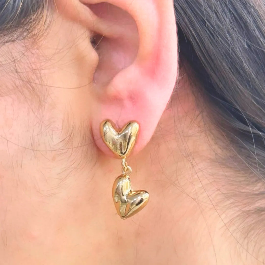 TFC Small Double Hearts Gold Plated Dangler Earrings