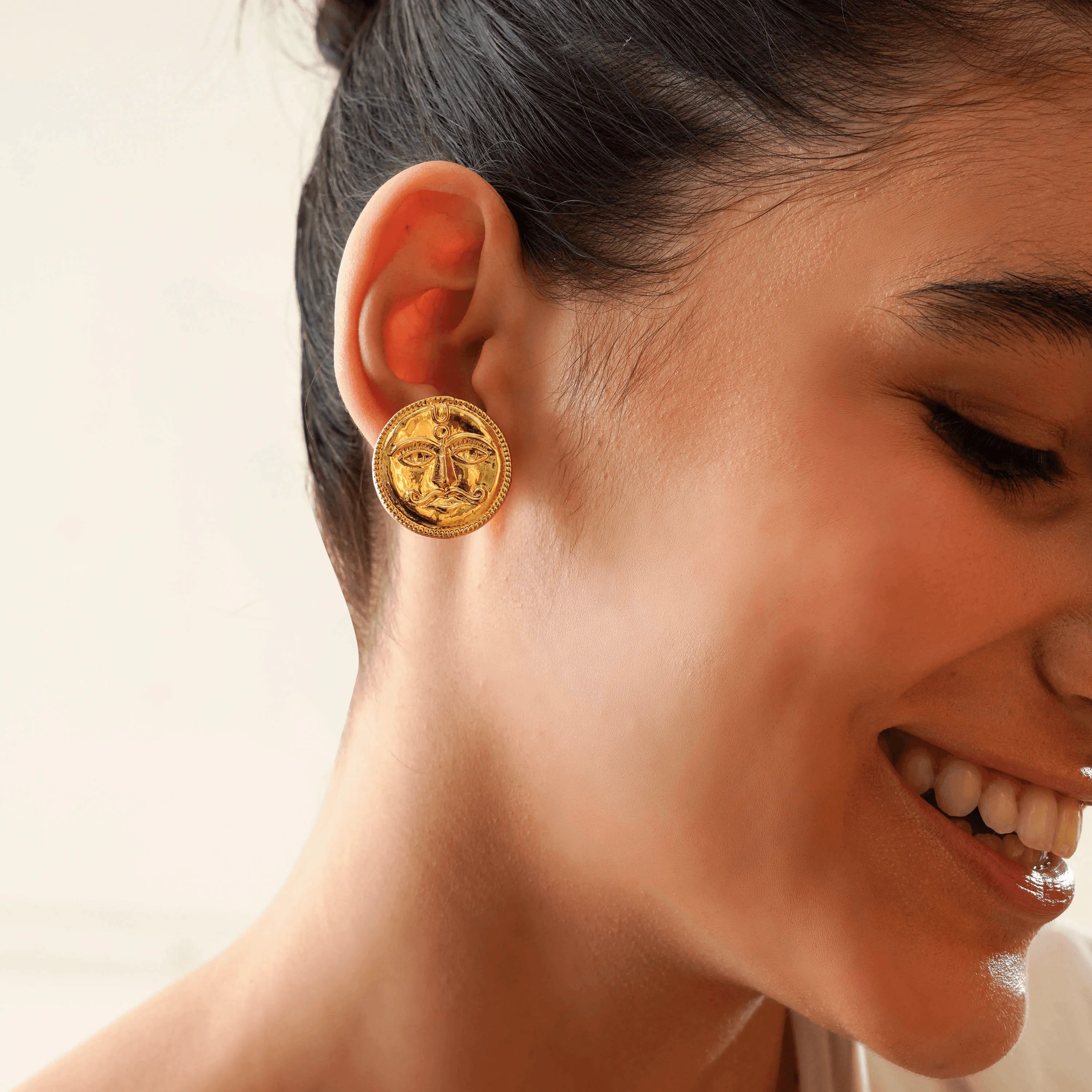 TFC Sunface Gold Plated Statement Stud Earrings-Discover daily wear gold earrings including stud earrings, hoop earrings, and pearl earrings, perfect as earrings for women and earrings for girls.Find the cheapest fashion jewellery which is anti-tarnish only at The Fun company
