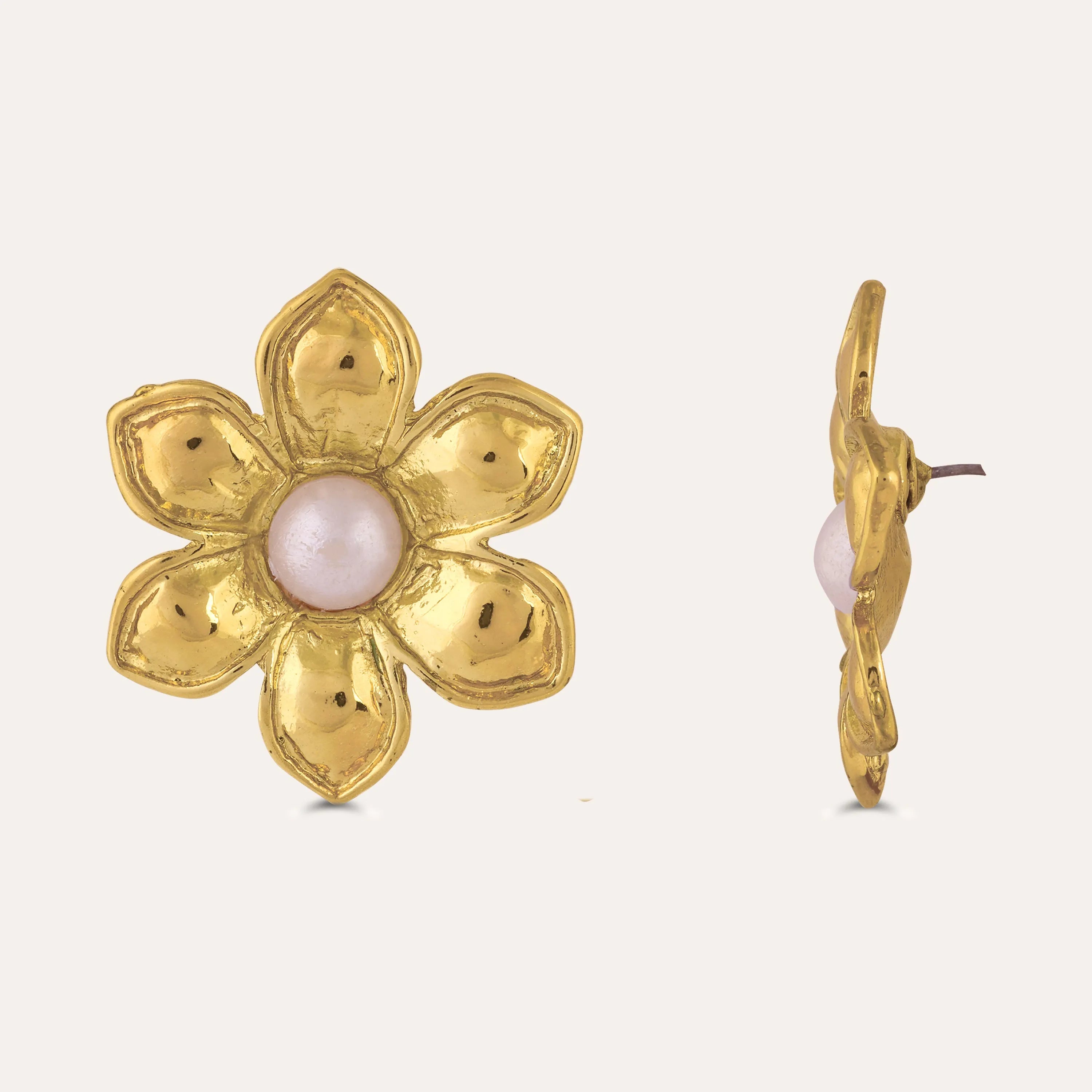 TFC Sunflower Whisperers Gold Plated Pearl Stud Earrings- Discover daily wear gold earrings including stud earrings, hoop earrings, and pearl earrings, perfect as earrings for women and earrings for girls.Find the cheapest fashion jewellery which is anti-tarnish only at The Fun company