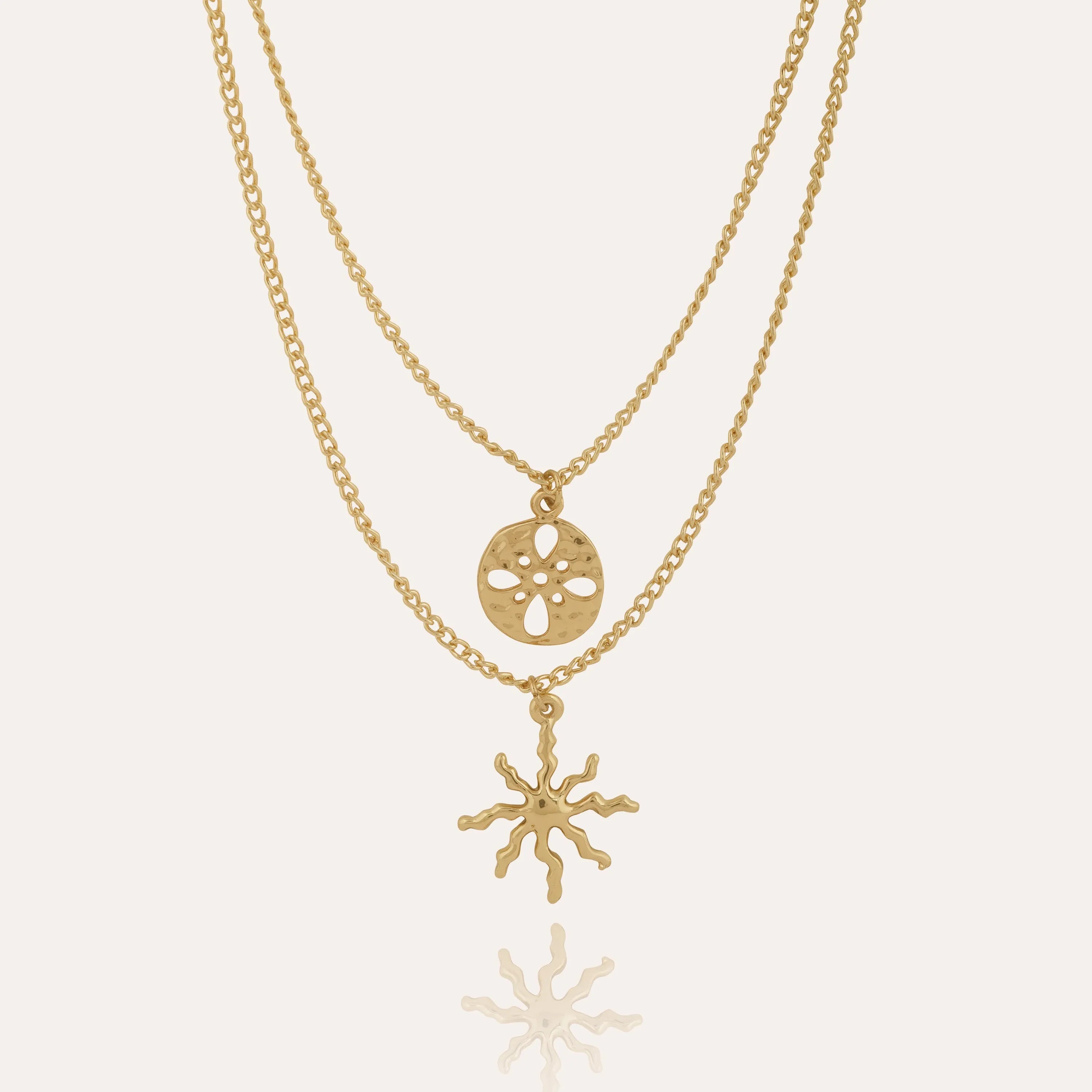 TFC Sunny Charms Layered Gold Plated Necklace-Enhance your elegance with our collection of gold-plated necklaces for women. Choose from stunning pendant necklaces, chic choker necklaces, and trendy layered necklaces. Our sleek and dainty designs are both affordable and anti-tarnish, ensuring lasting beauty. Enjoy the cheapest fashion jewellery, lightweight and stylish- only at The Fun Company