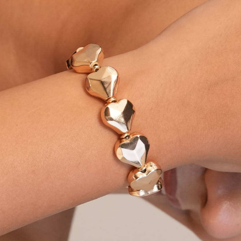 TFC Textured Heart Gold Plated Adjustable Bracelet