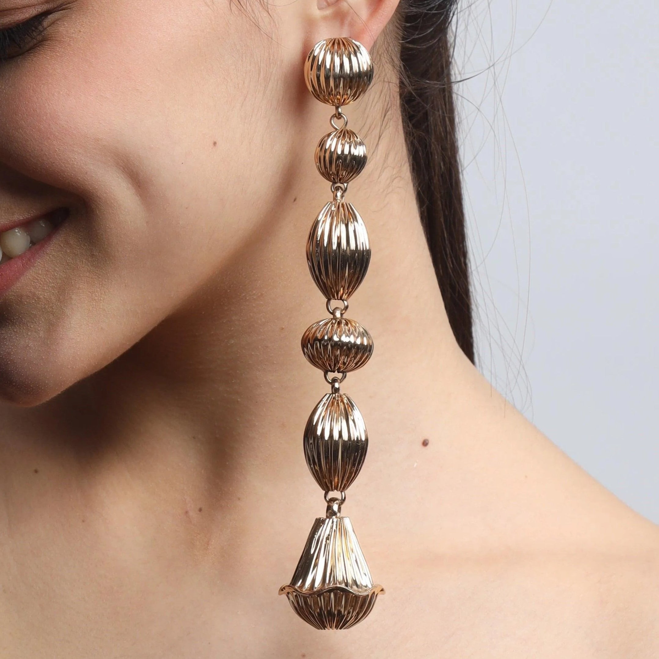 TFC Vortex Big Bold Bead Shoulder Duster Gold Plated Earrings