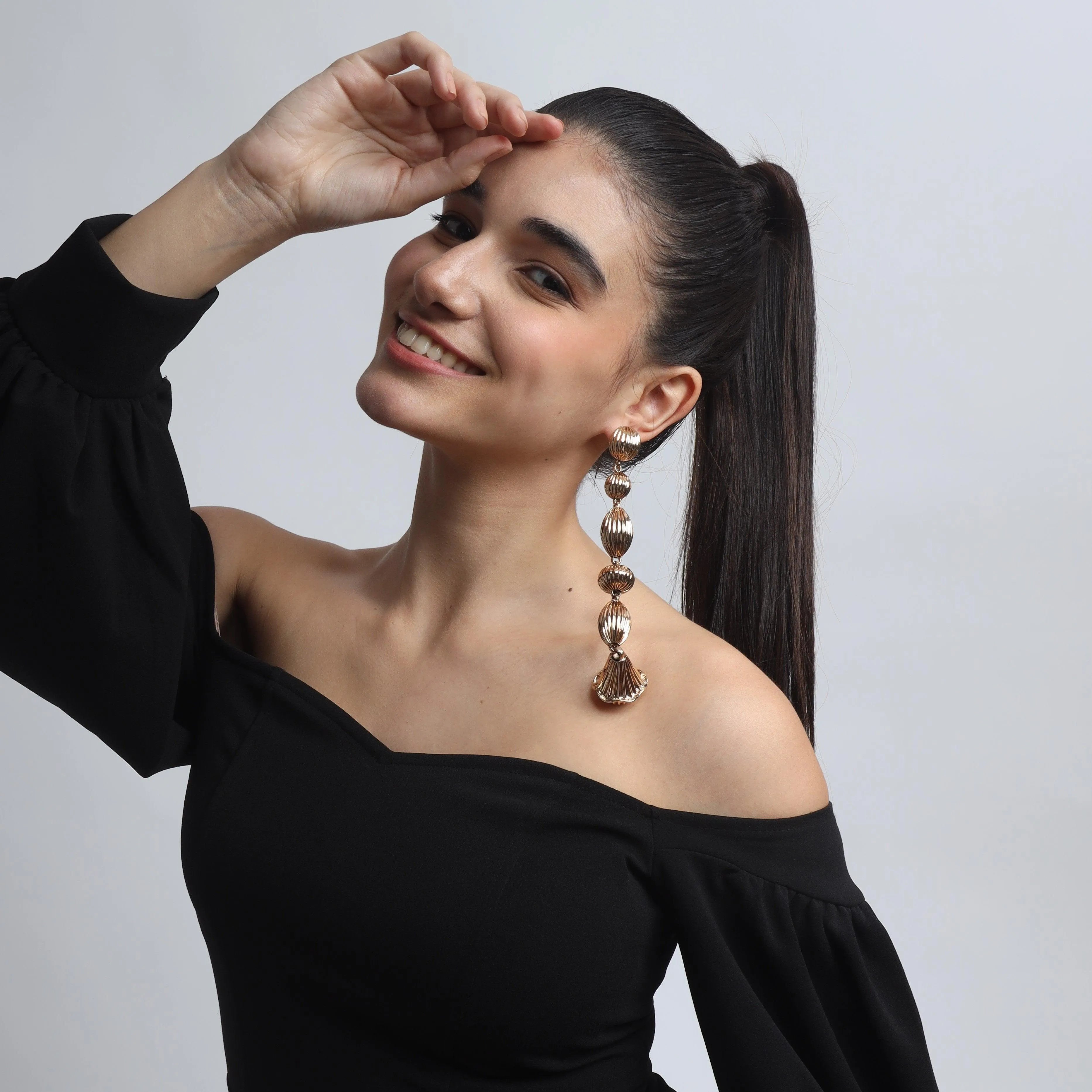 TFC Vortex Big Bold Bead Shoulder Duster Gold Plated Earrings
