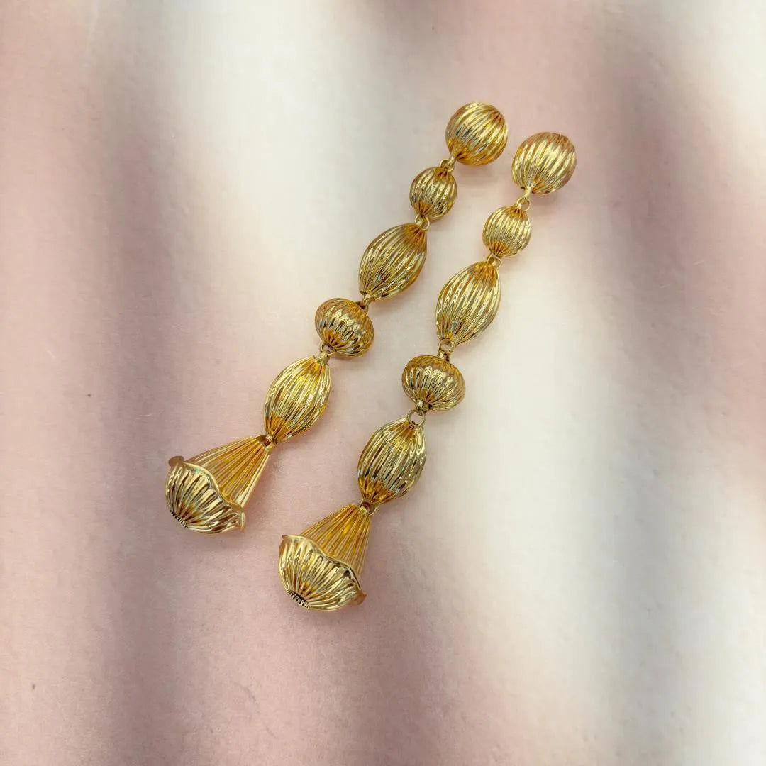 TFC Vortex Big Bold Bead Shoulder Duster Gold Plated Earrings