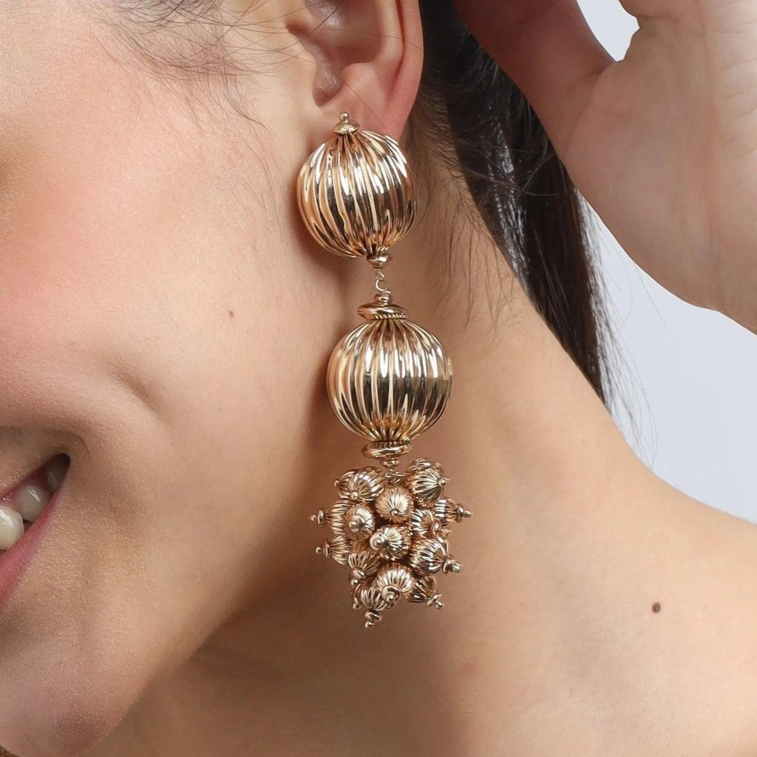 TFC Vortex Bold Bead Bouquet Gold Plated Dangler Earrings