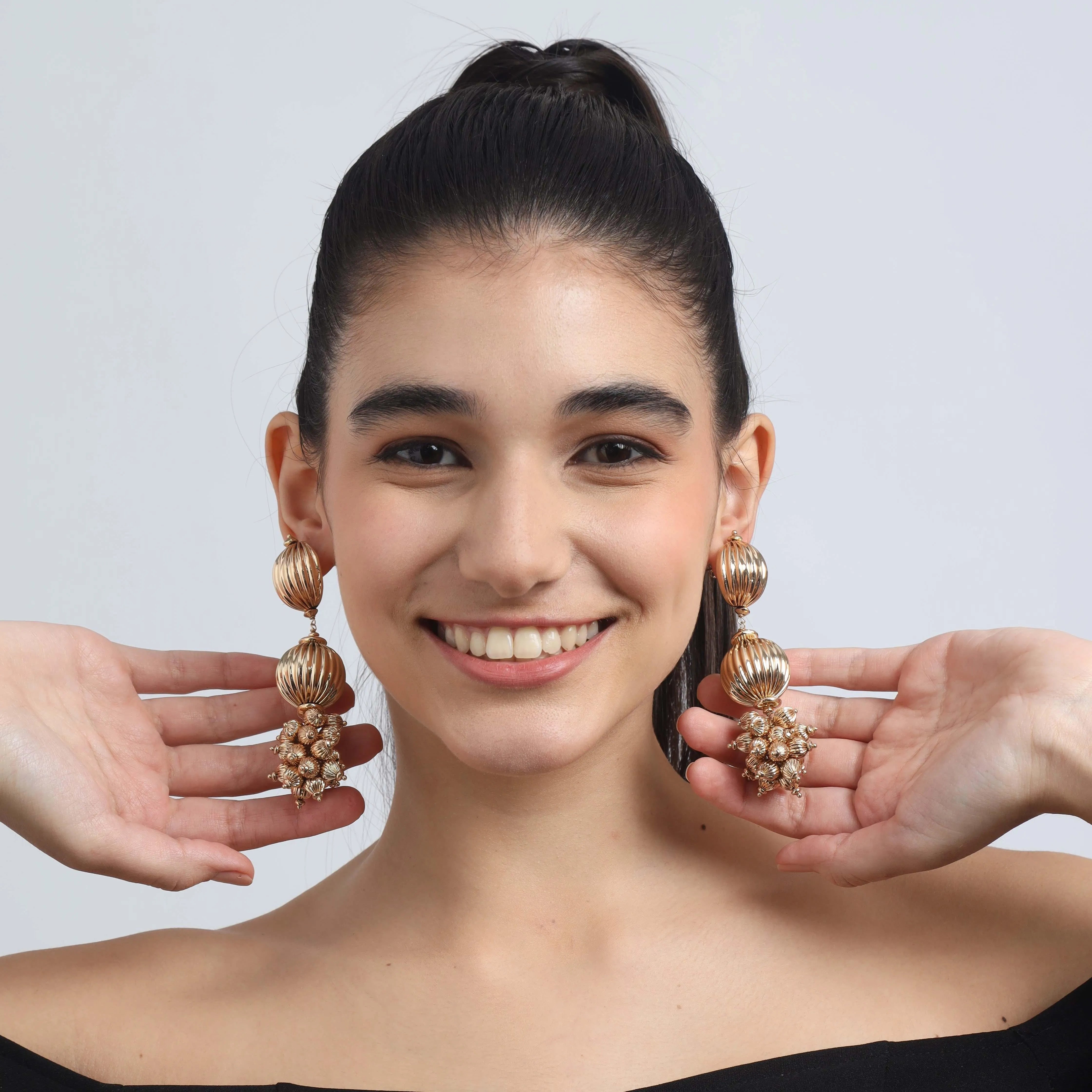 TFC Vortex Bold Bead Bouquet Gold Plated Dangler Earrings