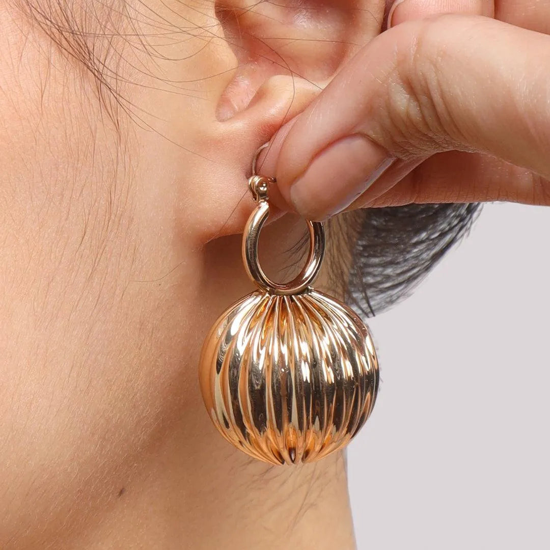 TFC Vortex Bold Bead Gold Plated Hoop Earrings