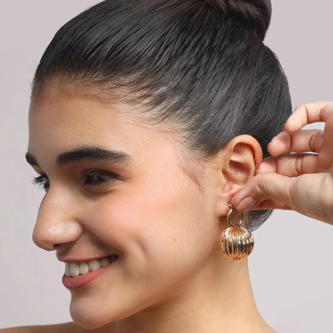 TFC Vortex Bold Bead Gold Plated Hoop Earrings