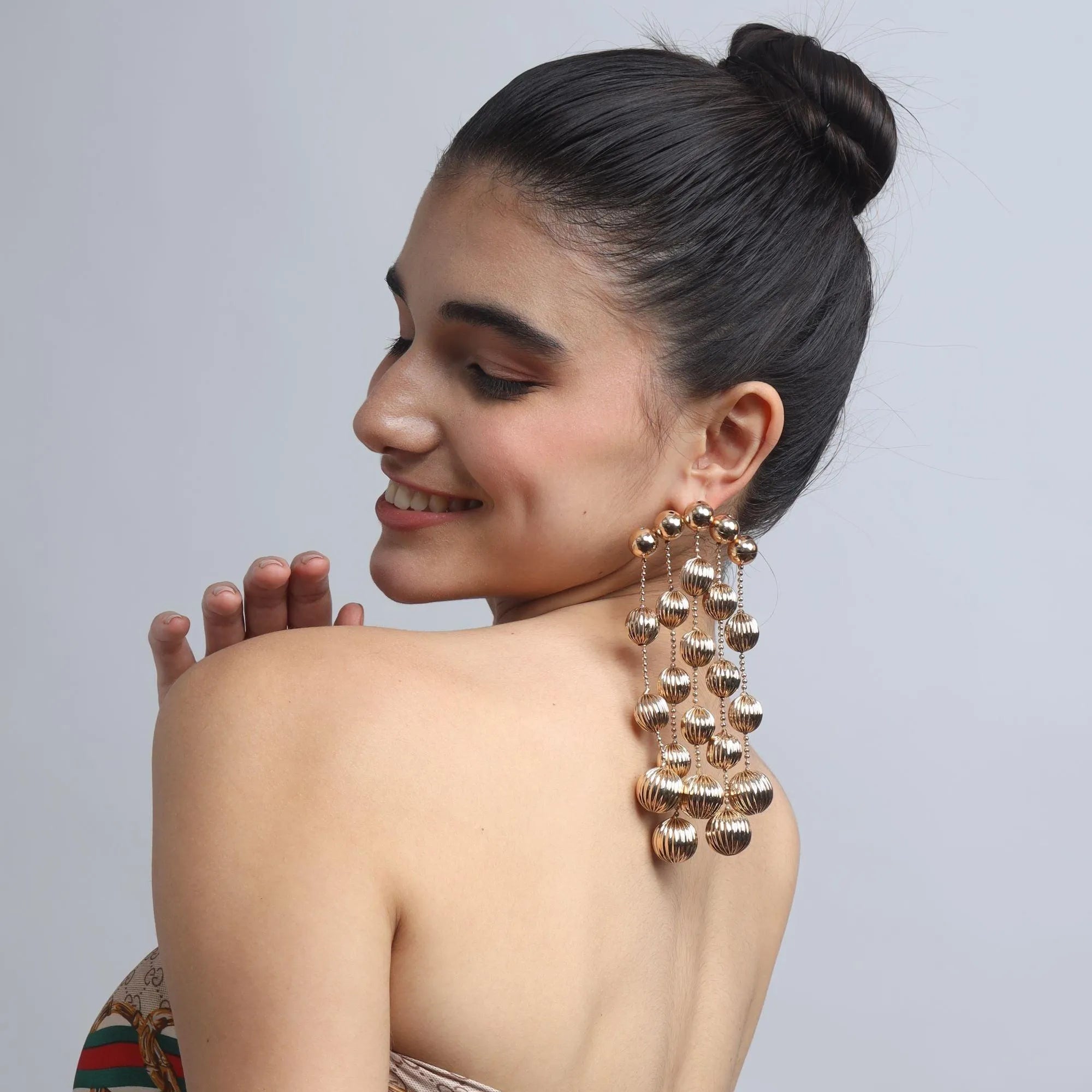TFC Vortex Bold Bead Waterfall Gold Plated Dangler Earrings